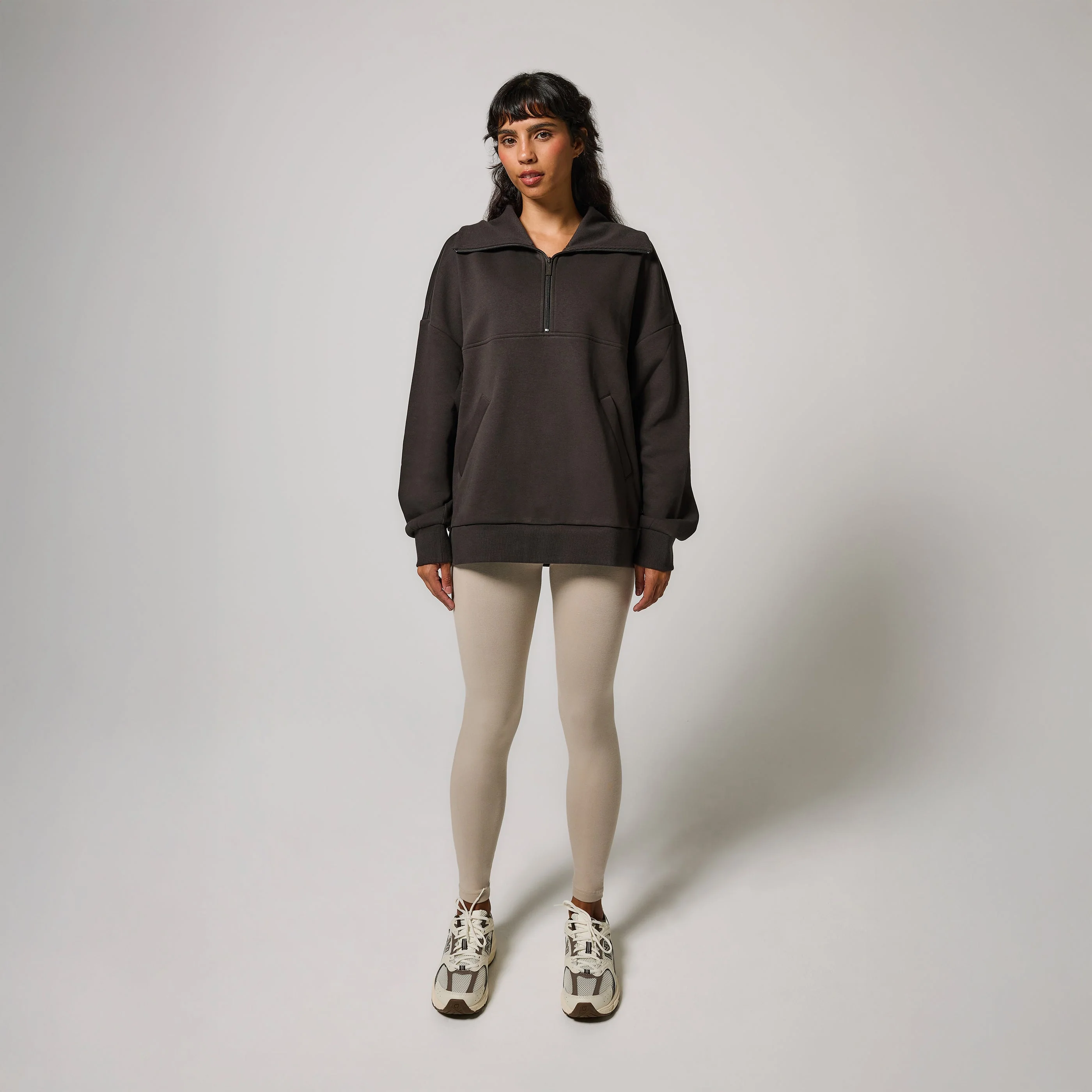 Organic Oversized 1/4 Zip Sweatshirt - Black Coffee - Image 2