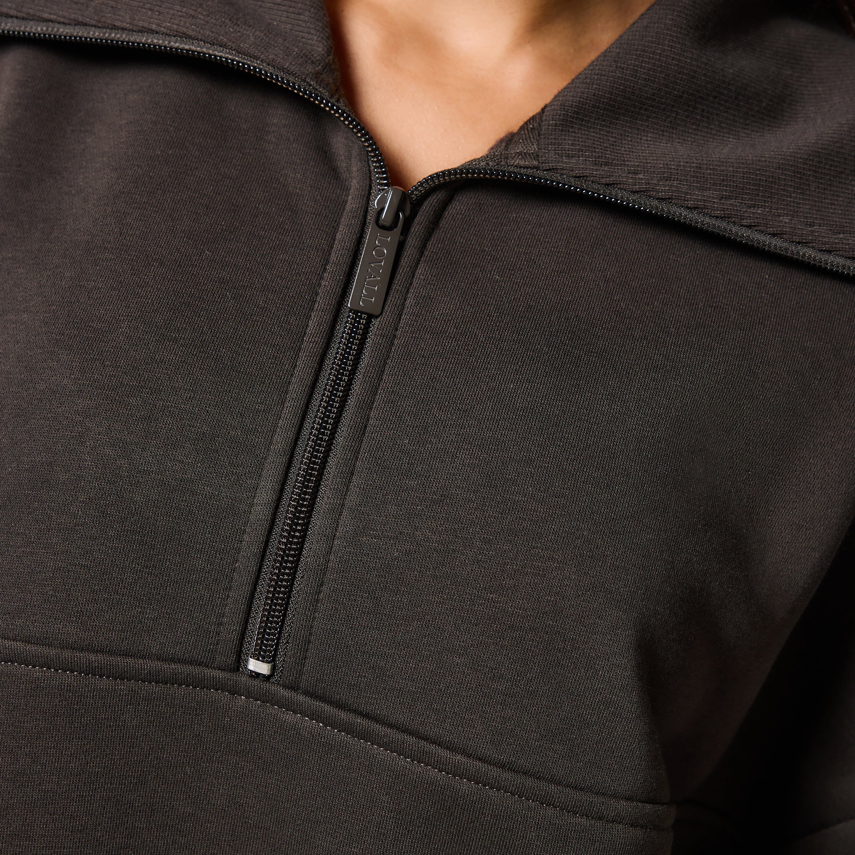 Organic Oversized 1/4 Zip Sweatshirt - Black Coffee - Image 3