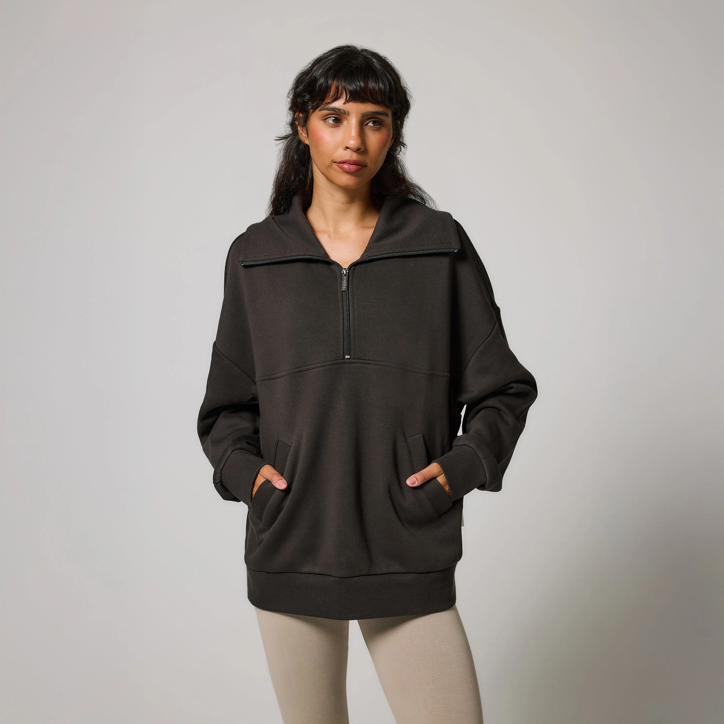 Organic Oversized 1/4 Zip Sweatshirt - Black Coffee - Image 4