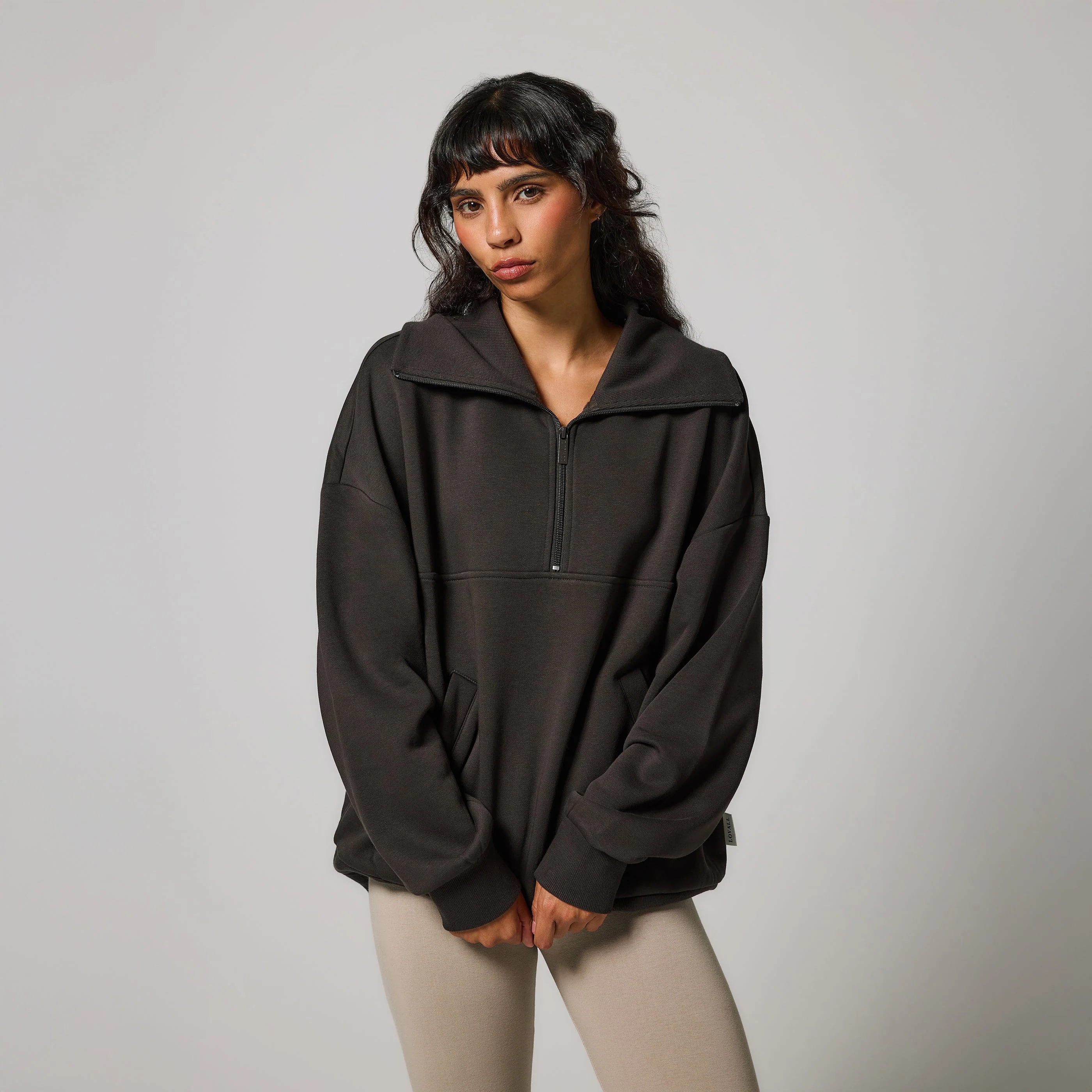 Organic Oversized 1/4 Zip Sweatshirt - Black Coffee - Image 5