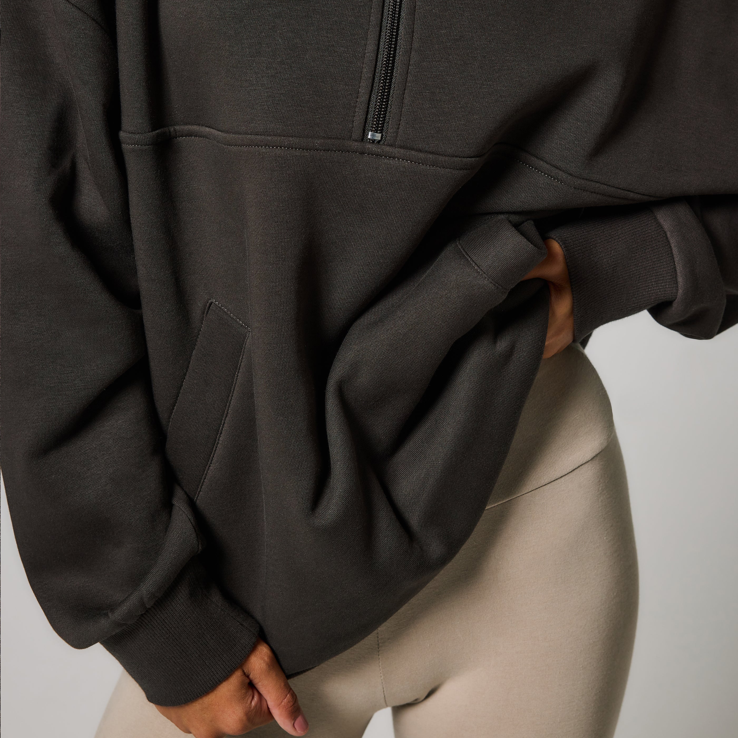 Organic Oversized 1/4 Zip Sweatshirt - Black Coffee - Image 6