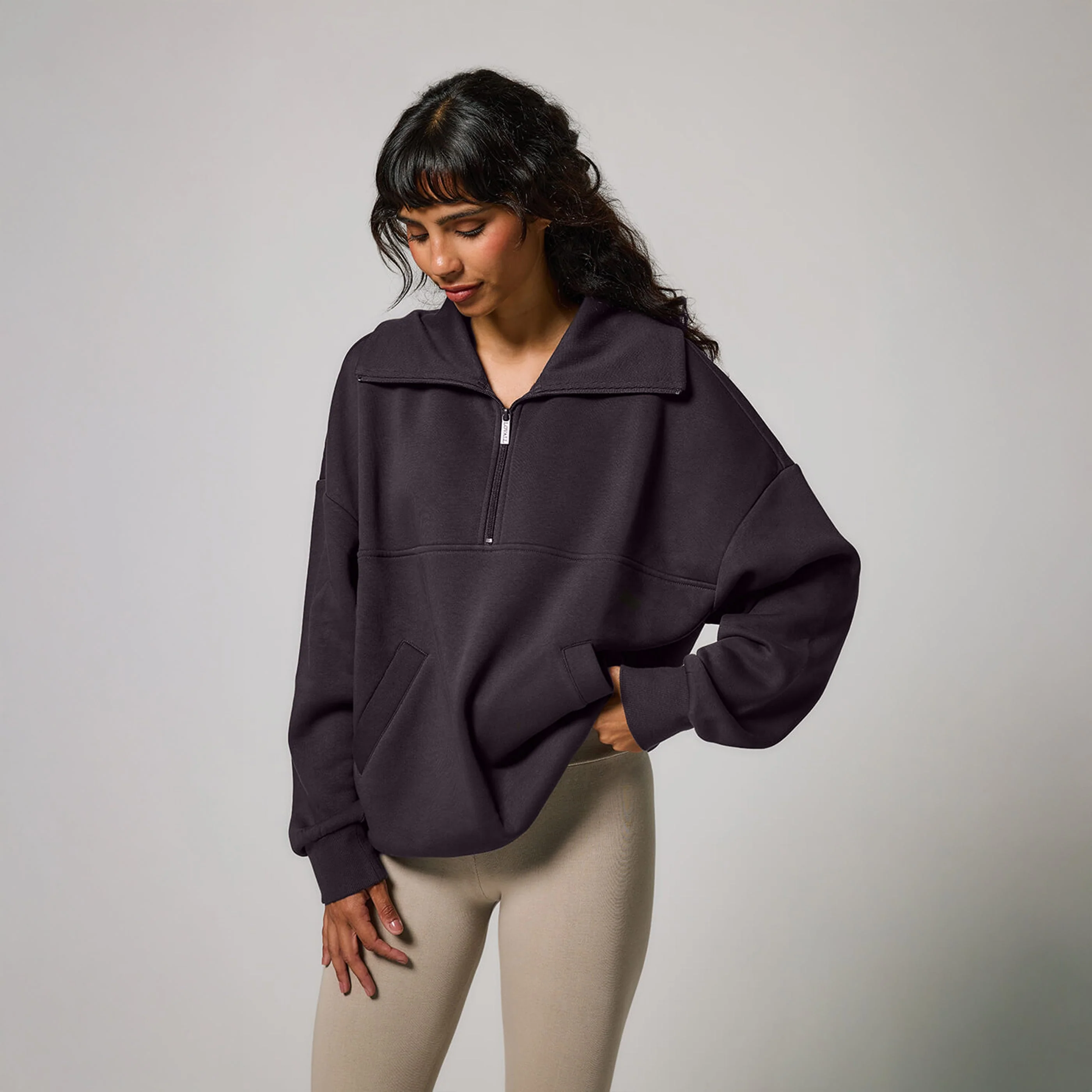 Organic Oversized 1/4 Zip Sweatshirt - Shadow Grey - Image 3