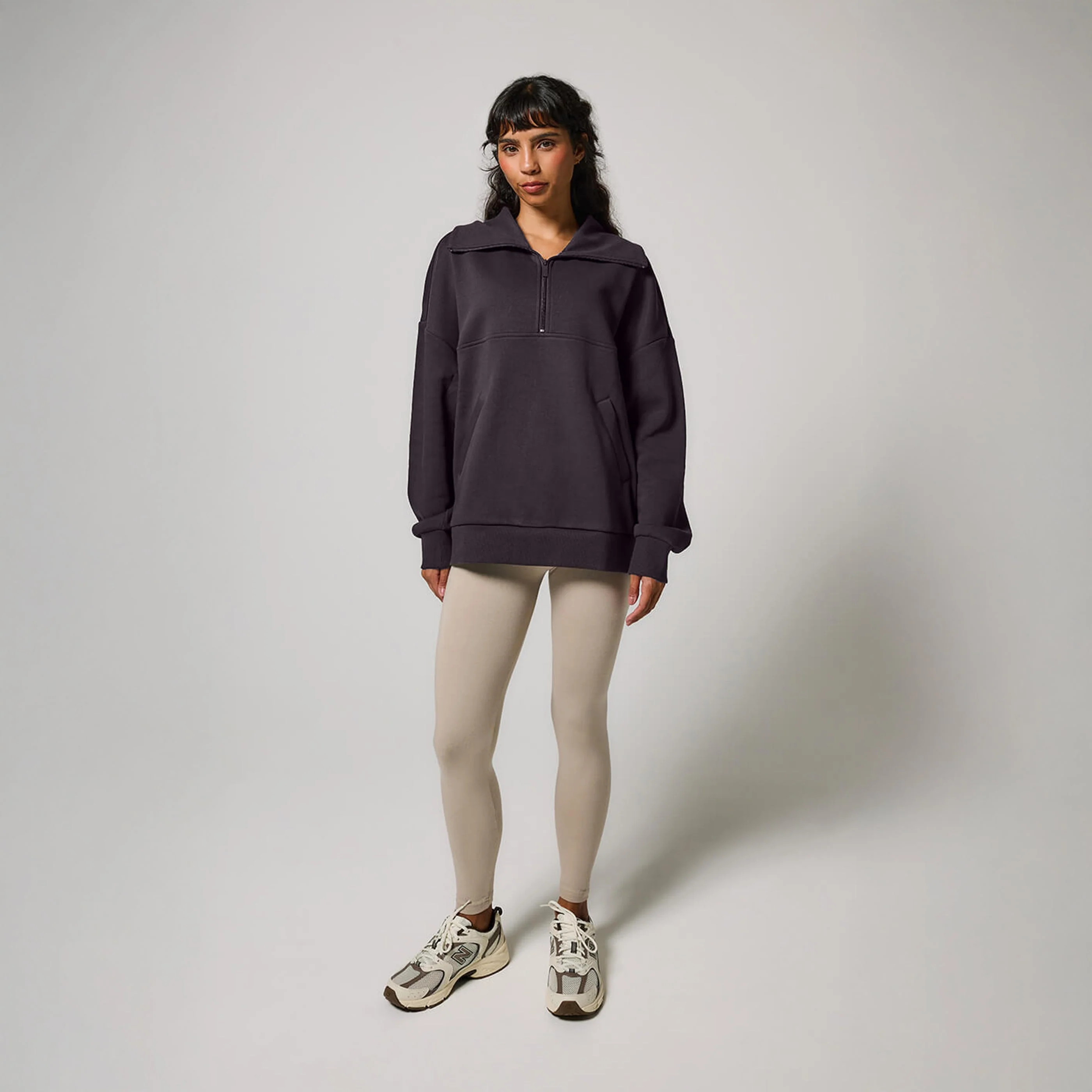 Organic Oversized 1/4 Zip Sweatshirt - Shadow Grey - Image 4
