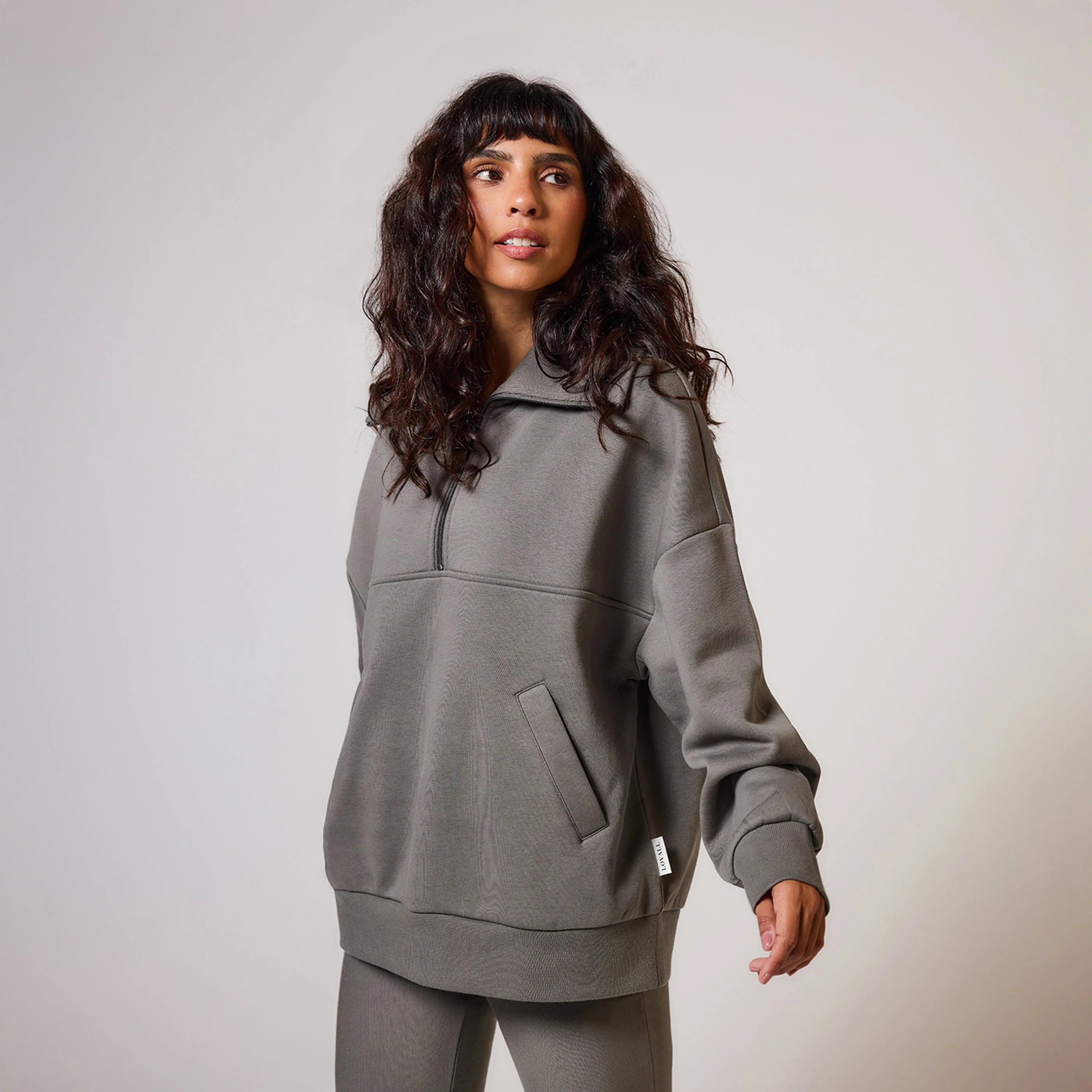 Organic Oversized 1/4 Zip Sweatshirt - Slate Green - Image 2