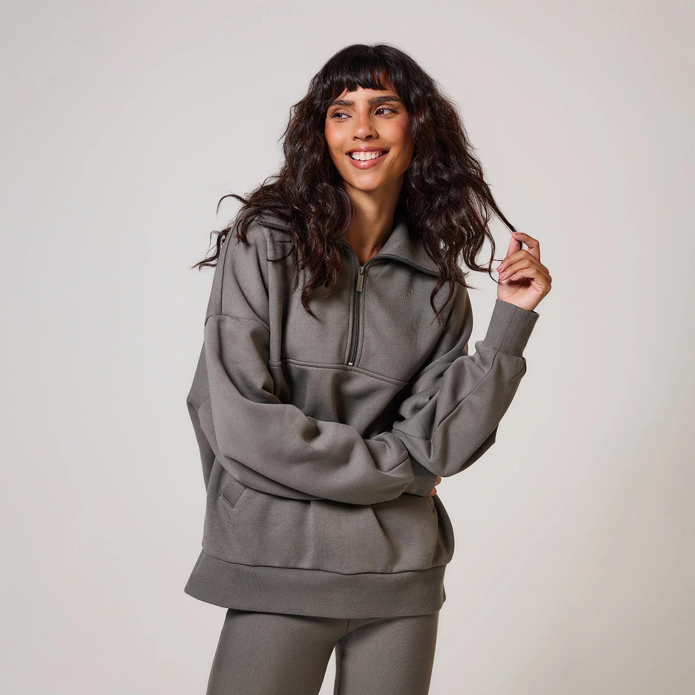 Organic Oversized 1/4 Zip Sweatshirt - Slate Green - Image 6