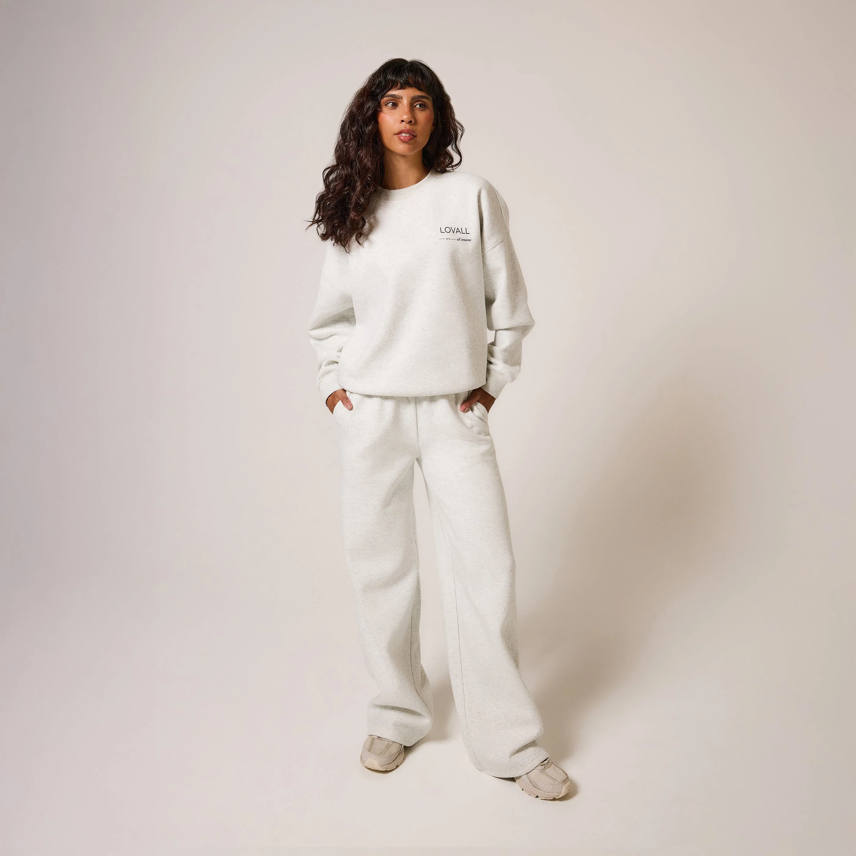 Organic Wide Leg Jogger - Light Grey Marl