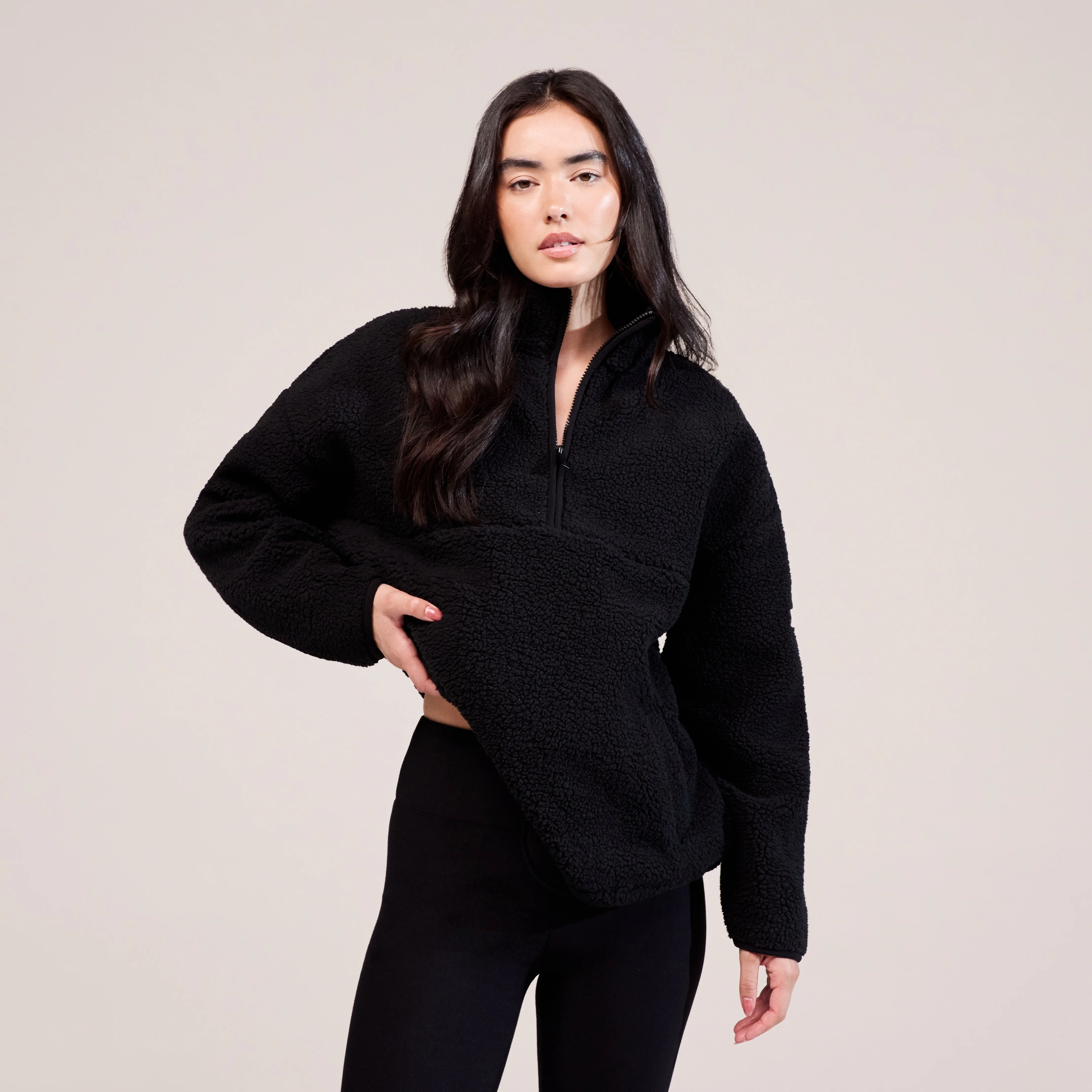 Borg 1/4 Zip Fleece - Black - Image 5