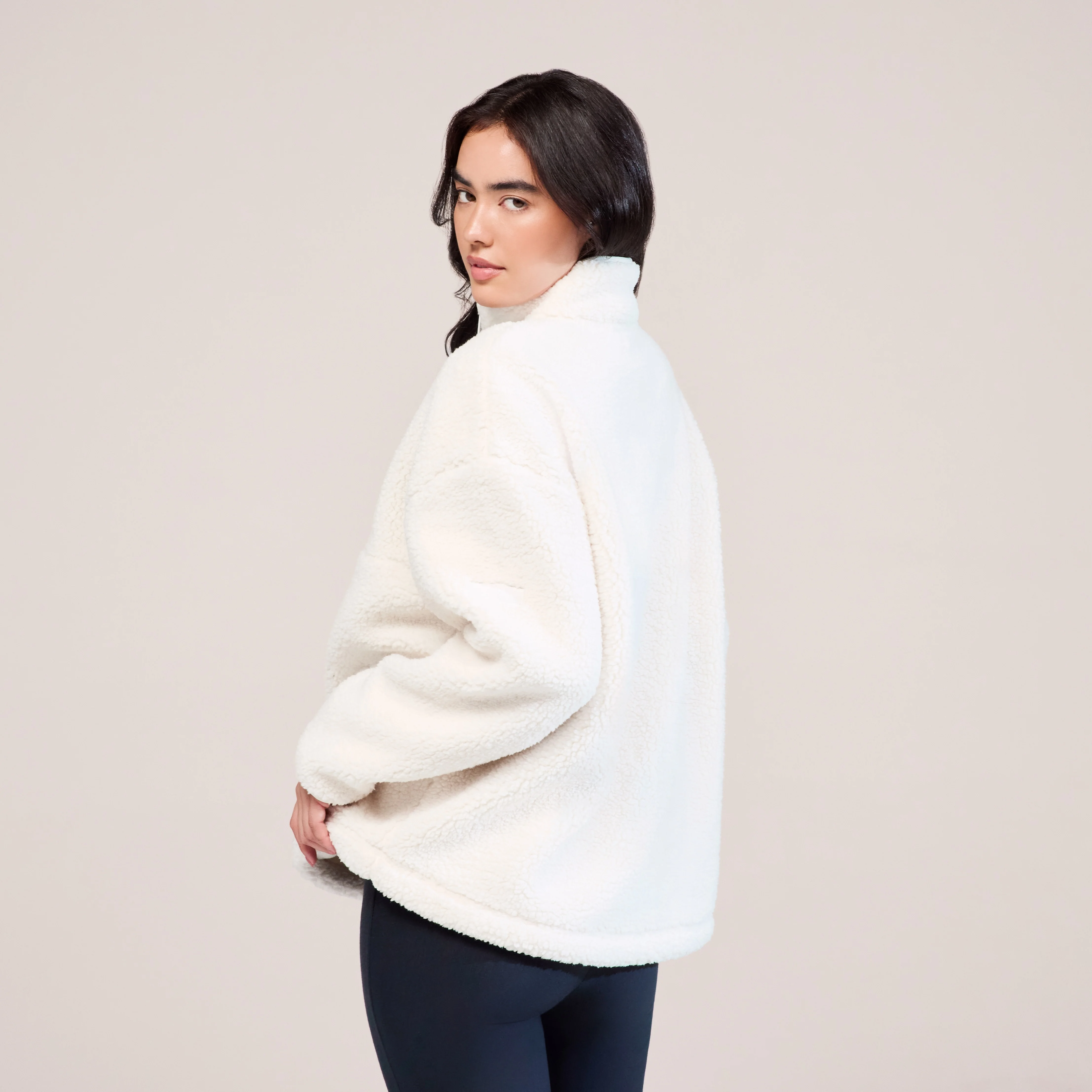 Borg 1/4 Zip Fleece - Snow White - Image 3