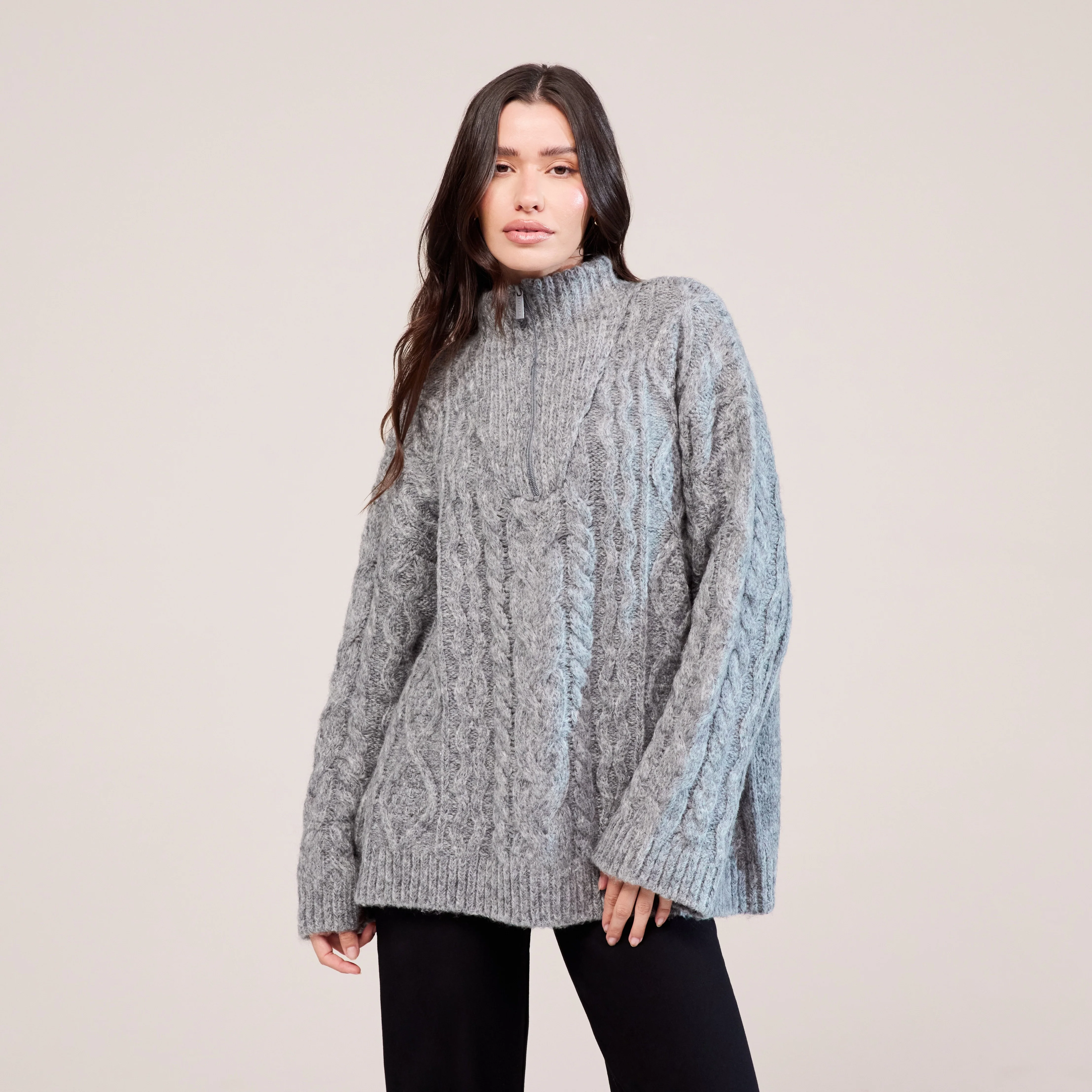 Cable Knit 1/4 Zip Jumper - Dark grey - Image 2