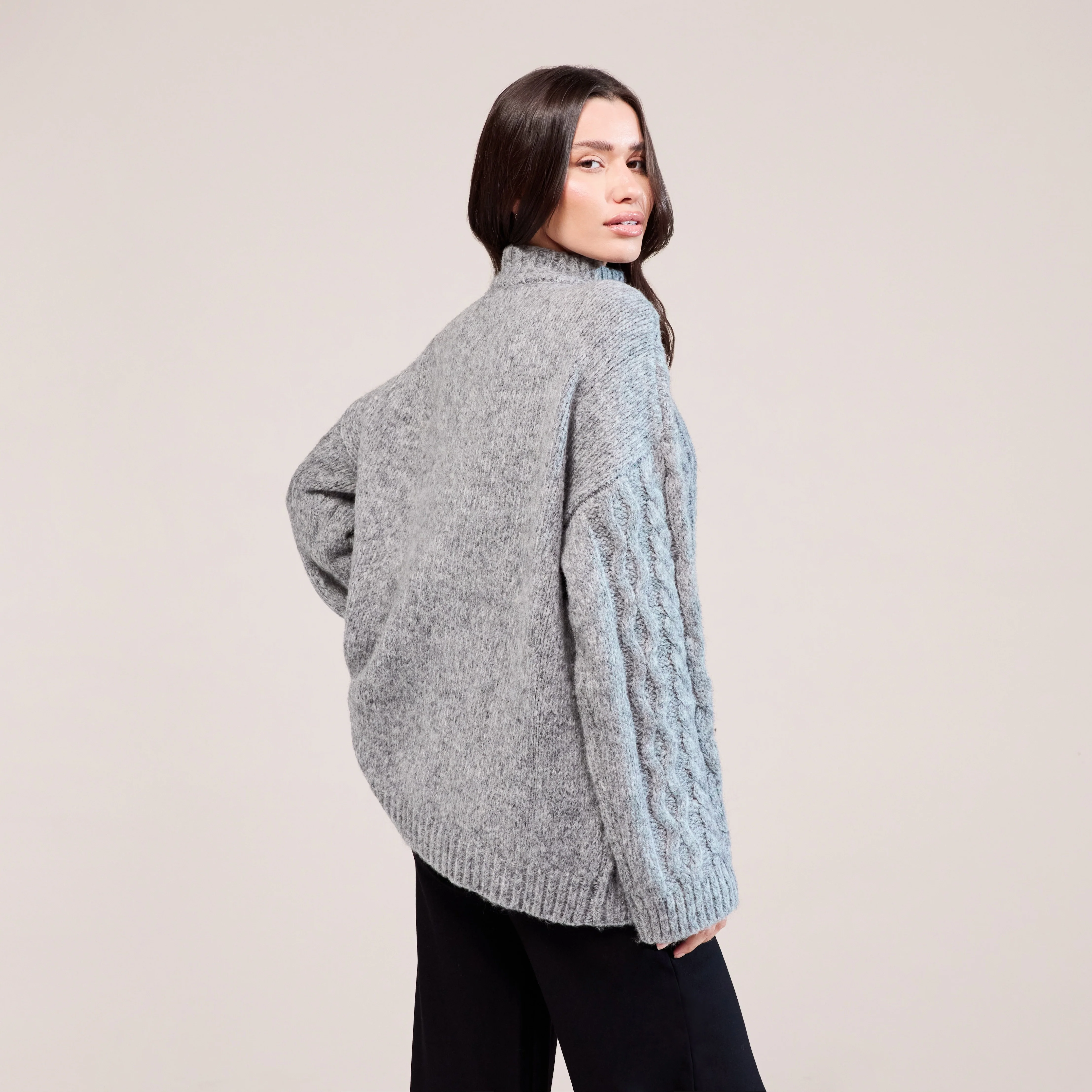Cable Knit 1/4 Zip Jumper - Dark grey - Image 3