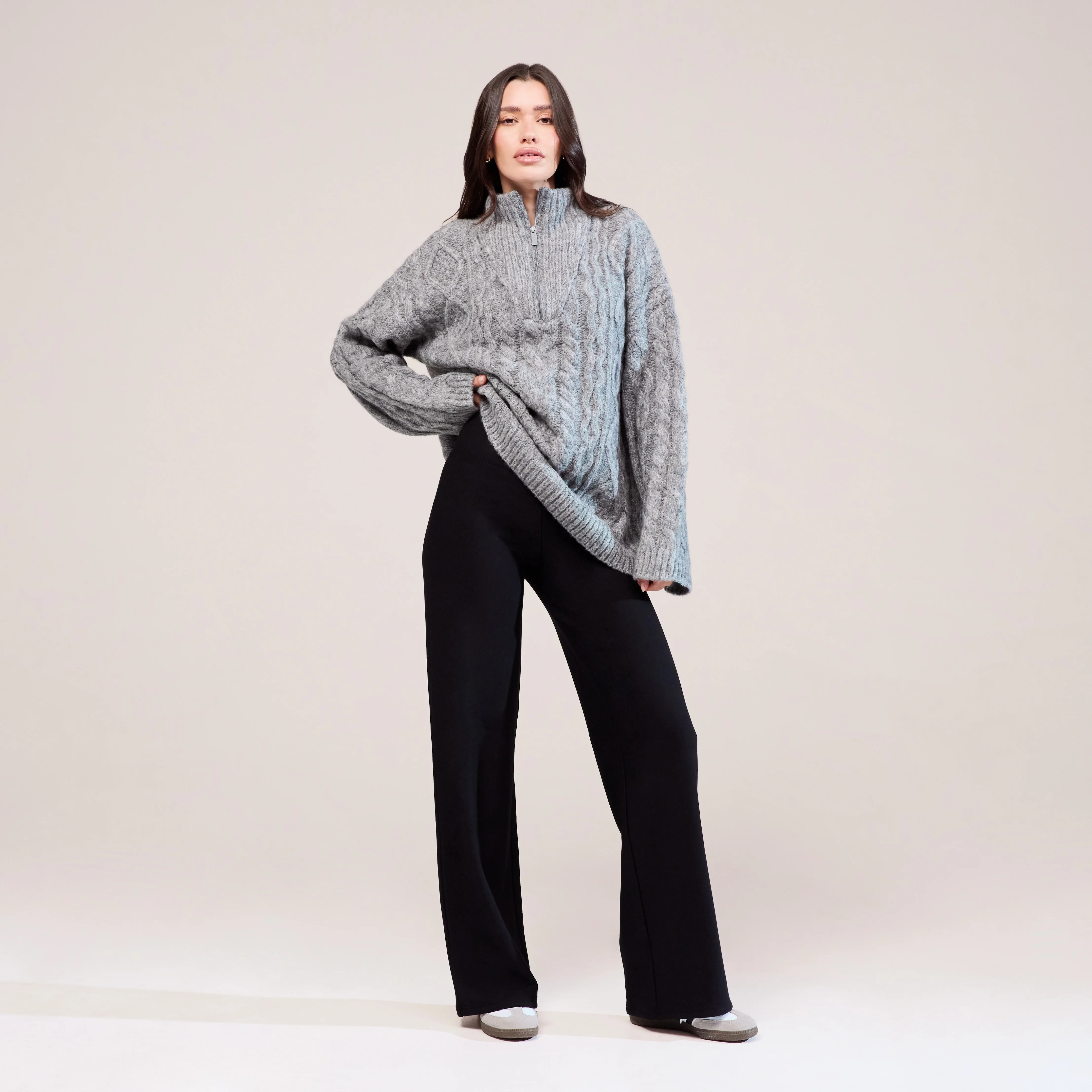 Cable Knit 1/4 Zip Jumper - Dark grey - Image 5
