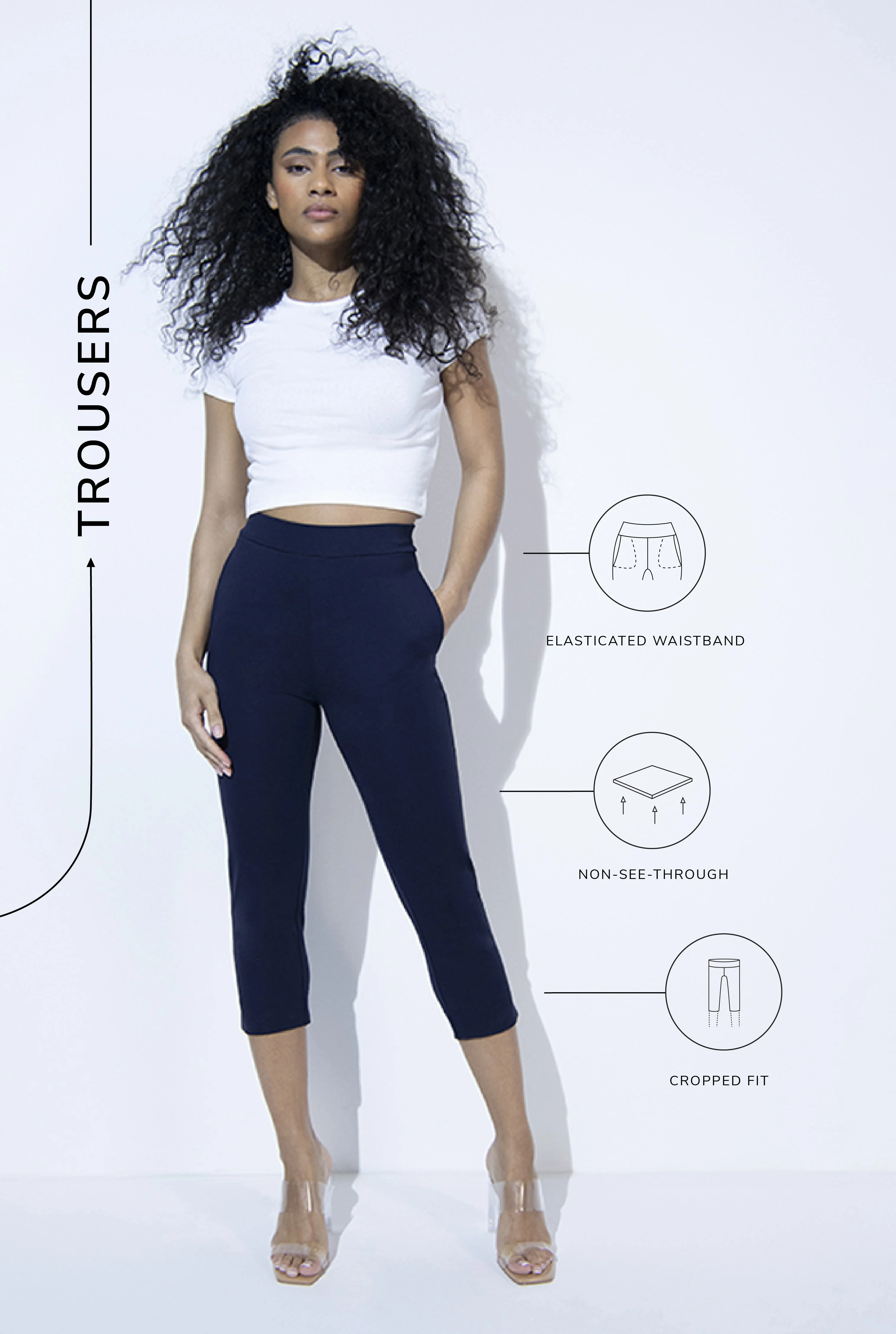 Crop Stretch Trouser - Navy - Image 3