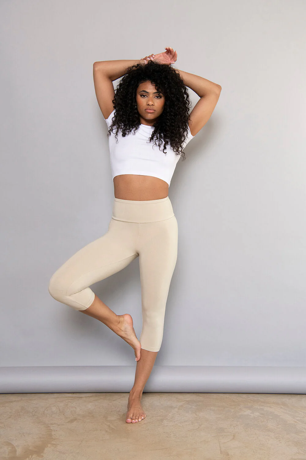 Cropped Lightweight Leggings - Natural Beige - Image 2