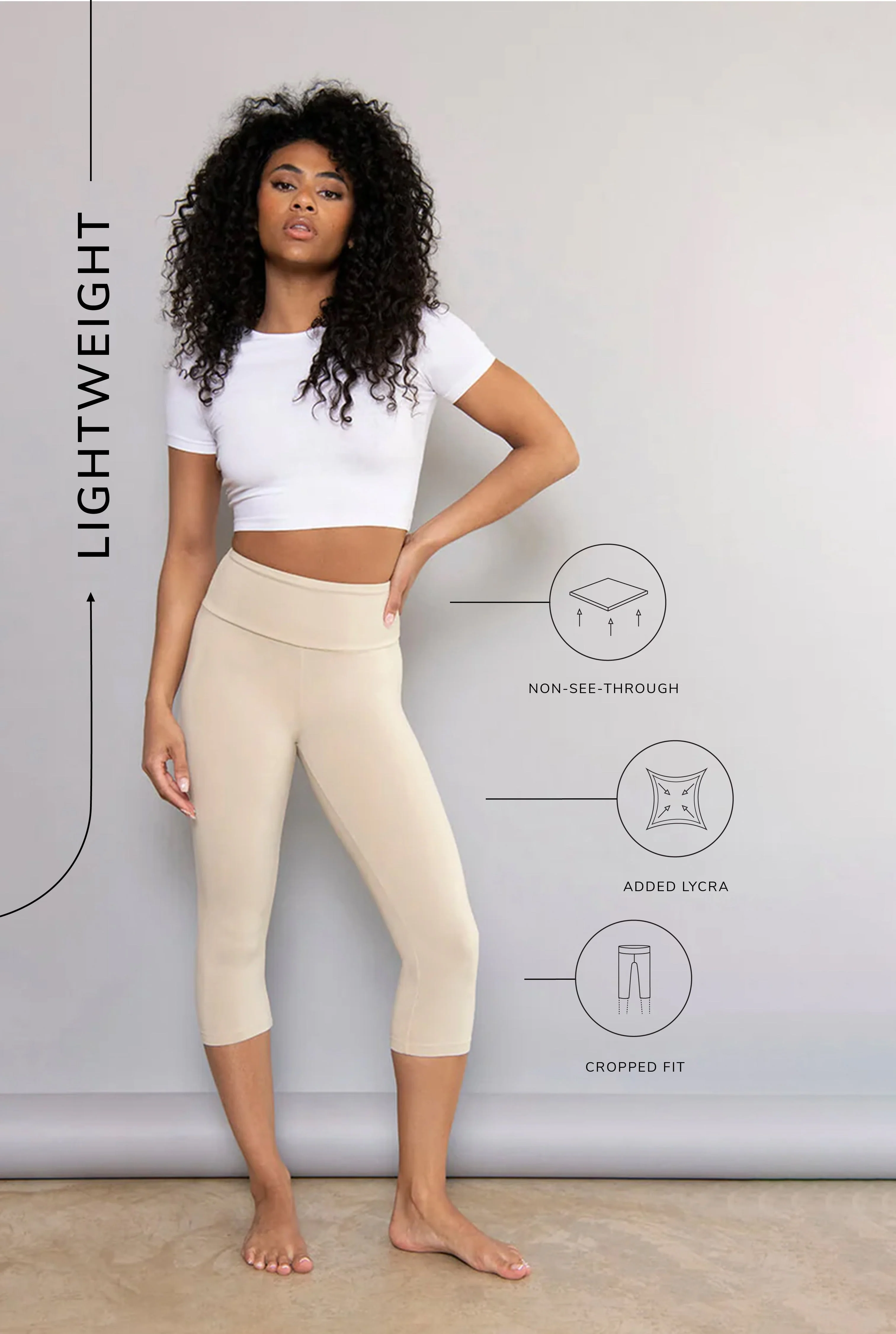 Cropped Lightweight Leggings - Natural Beige - Image 4