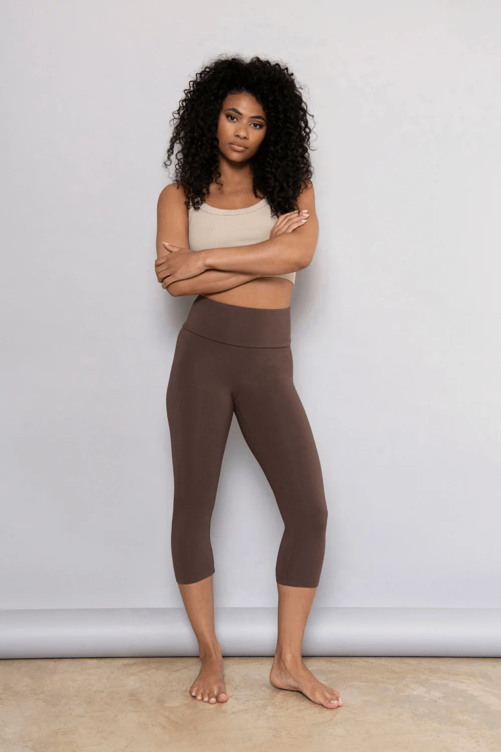 Cropped Lightweight Leggings - Espresso Brown - Image 2