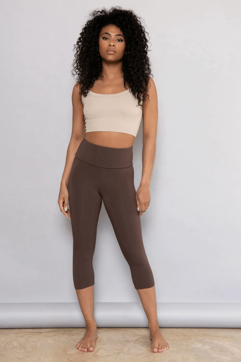 Cropped Lightweight Leggings - Espresso Brown - Image 3