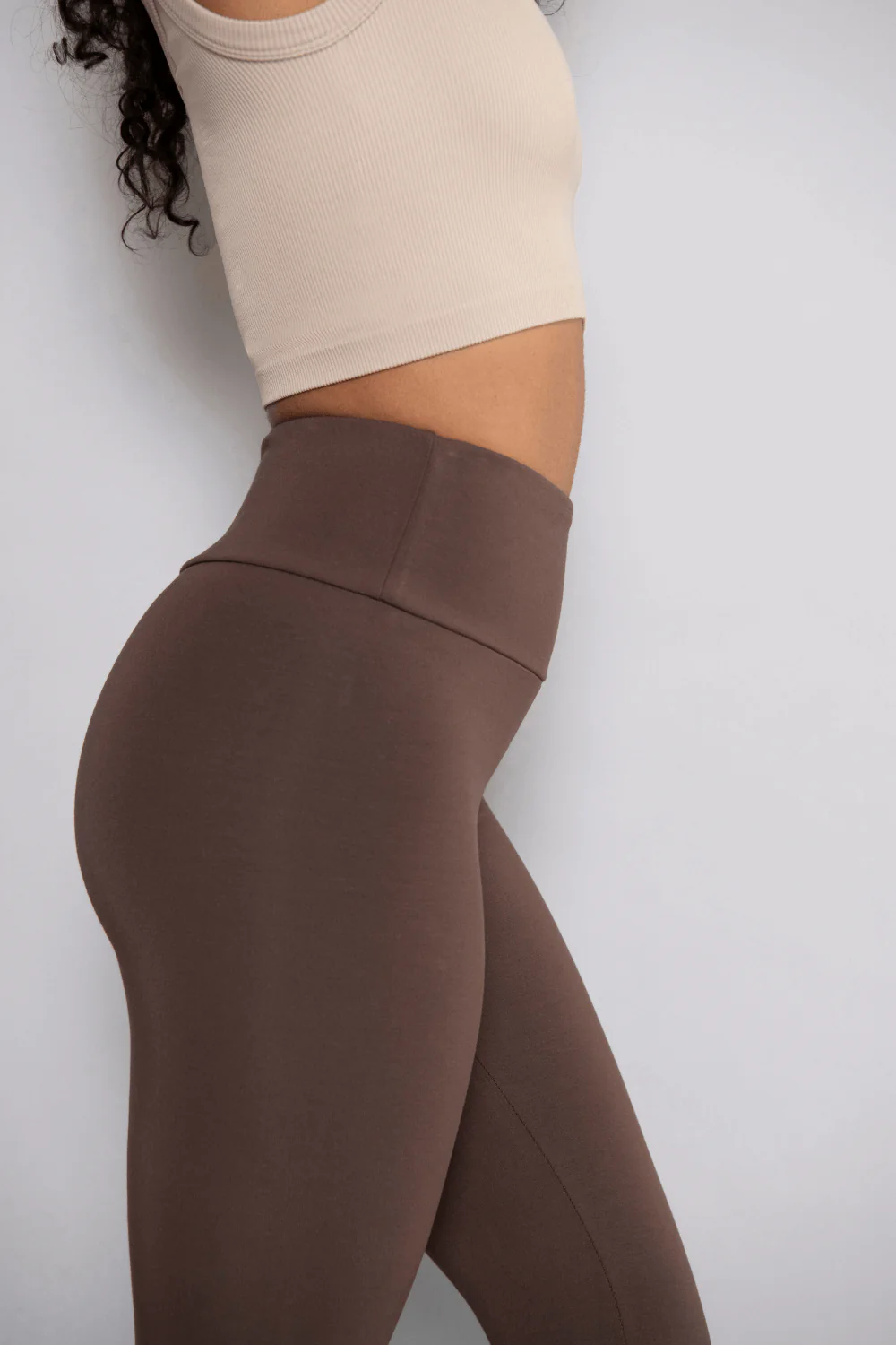 Cropped Lightweight Leggings - Espresso Brown - Image 4