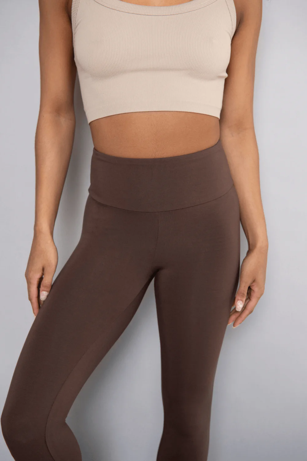Cropped Lightweight Leggings - Espresso Brown - Image 5