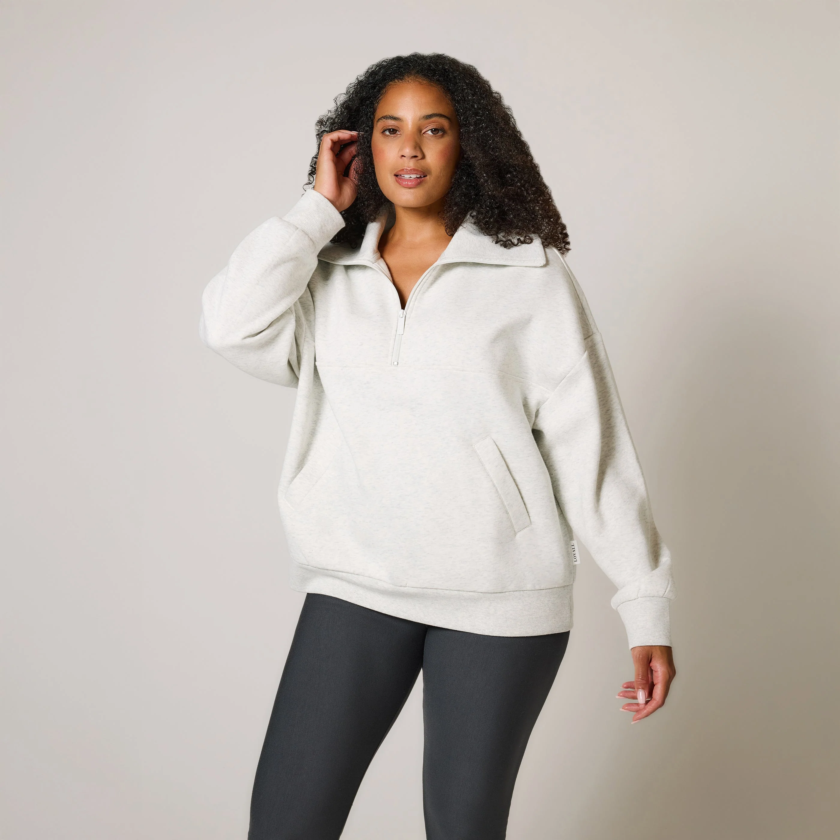 Curve Organic Oversized 1/4 Zip Sweatshirt - Light Grey Marl - Image 2