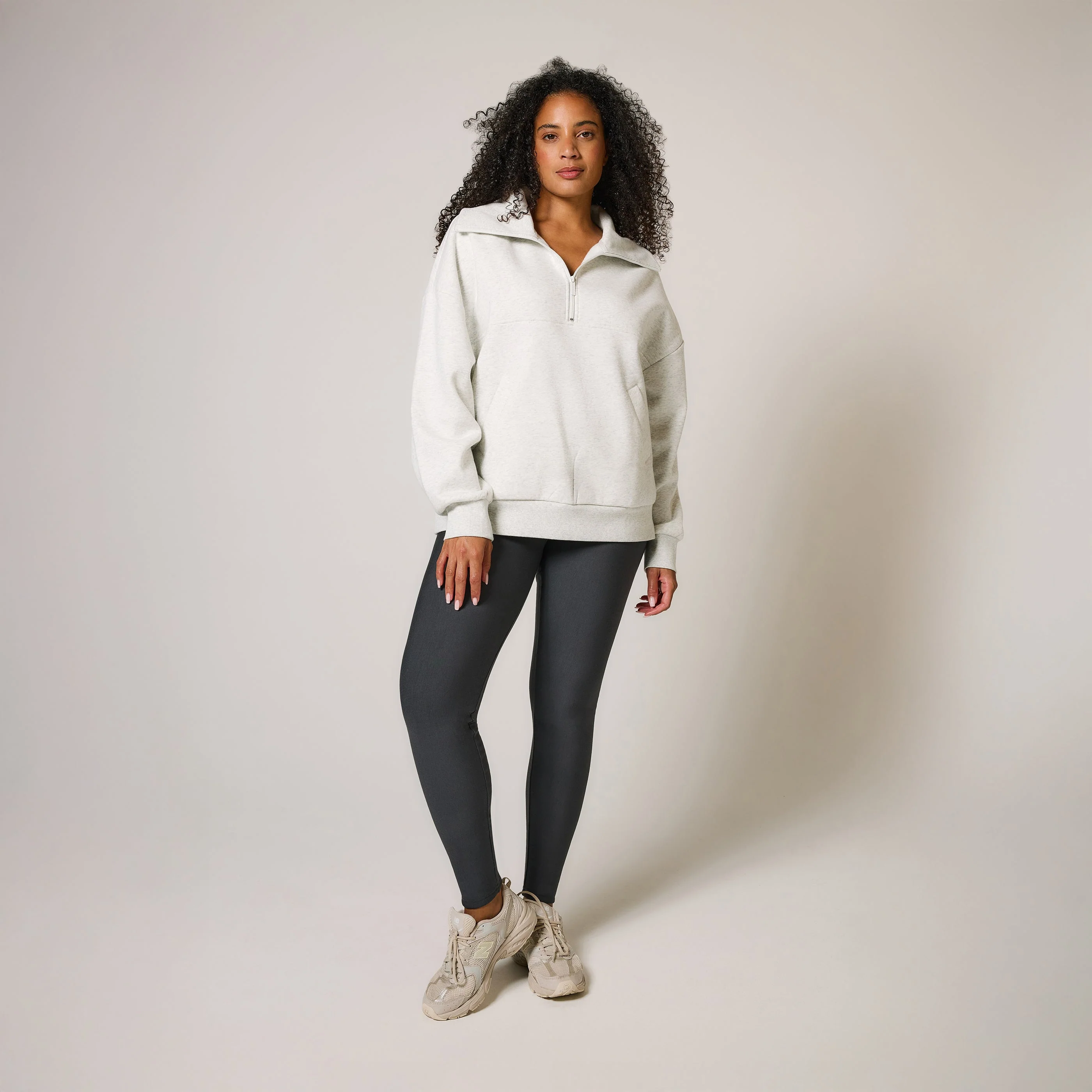 Curve Organic Oversized 1/4 Zip Sweatshirt - Light Grey Marl - Image 4