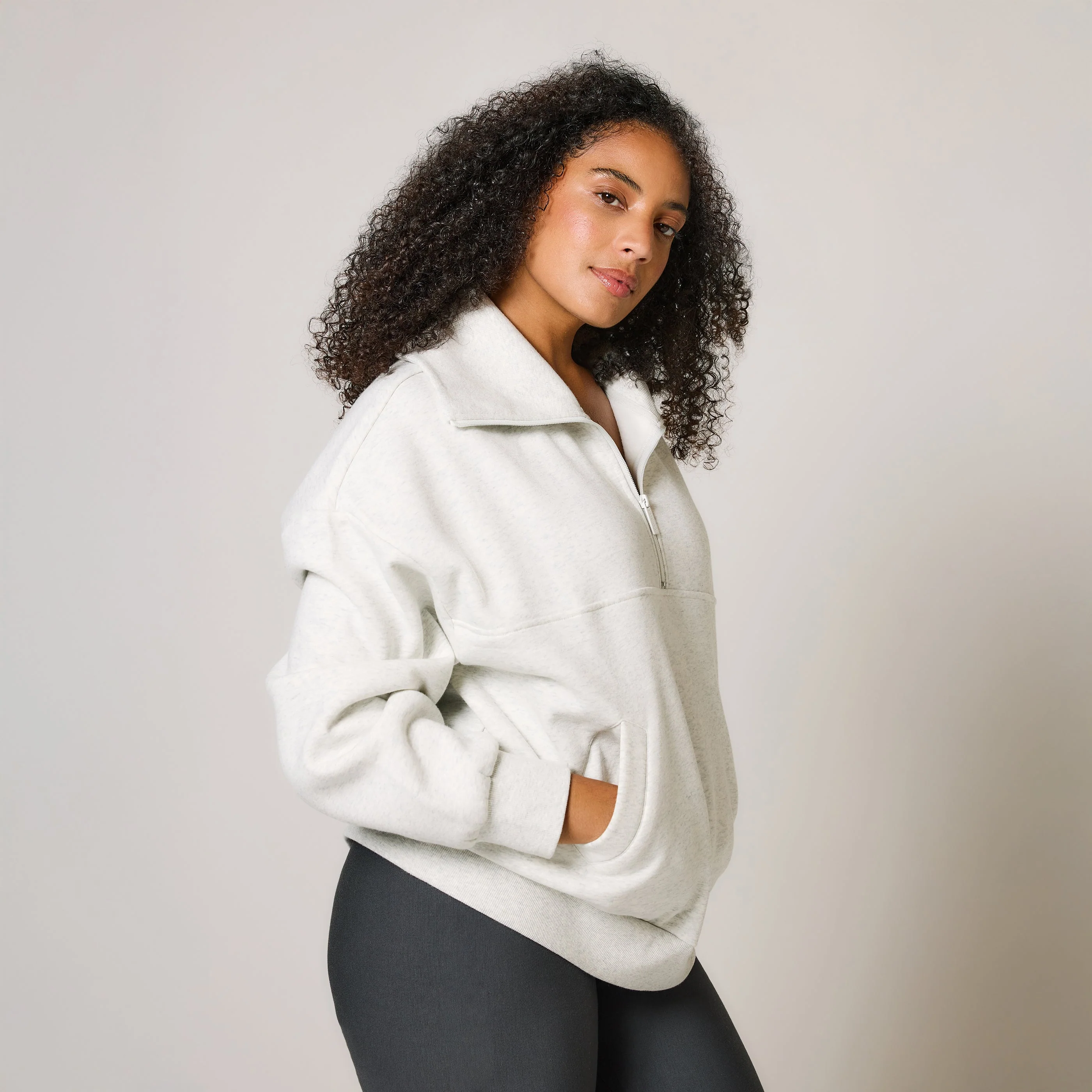 Curve Organic Oversized 1/4 Zip Sweatshirt - Light Grey Marl - Image 5