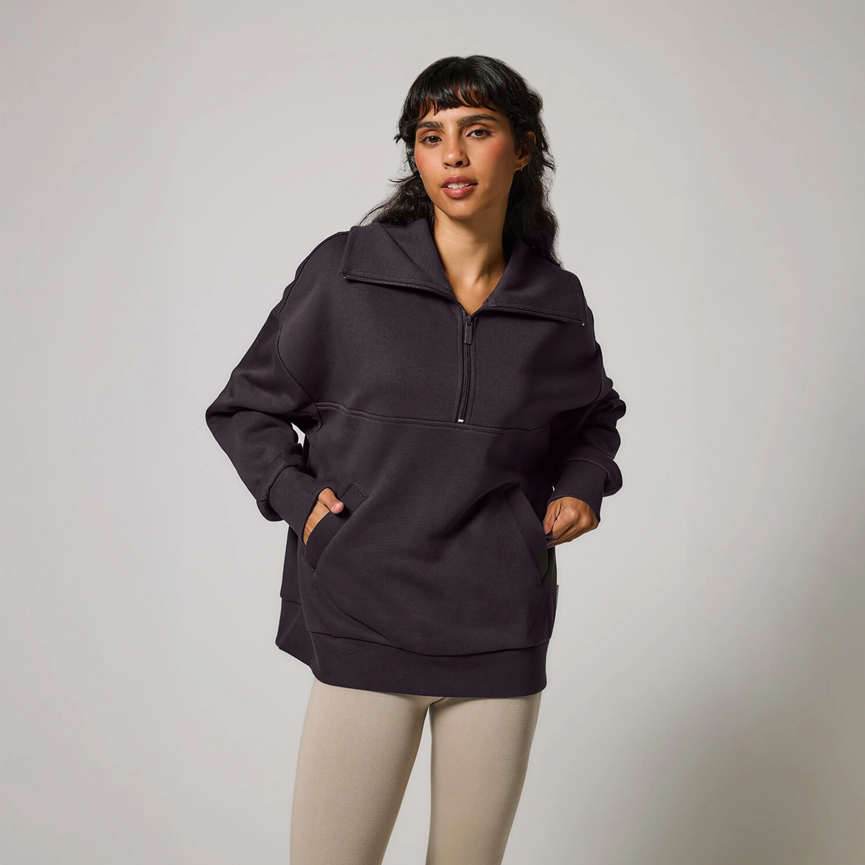 Curve Organic Oversized 1/4 Zip Sweatshirt - Shadow Grey - Image 3