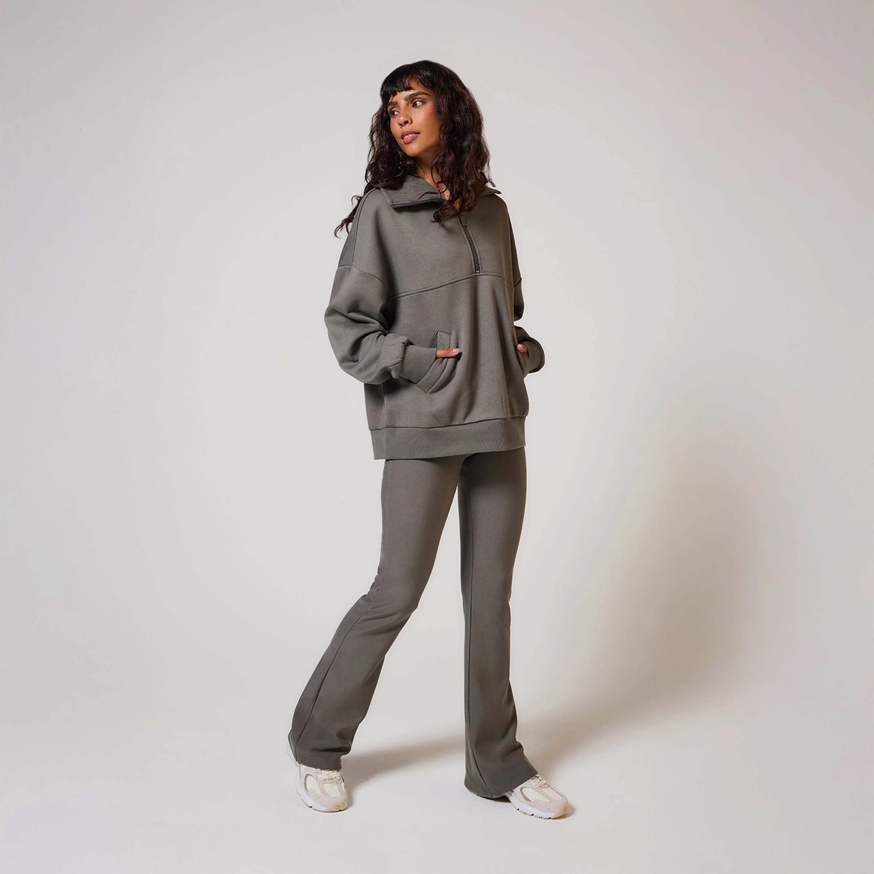 Curve Organic Oversized 1/4 Zip Sweatshirt - Slate Green - Image 5