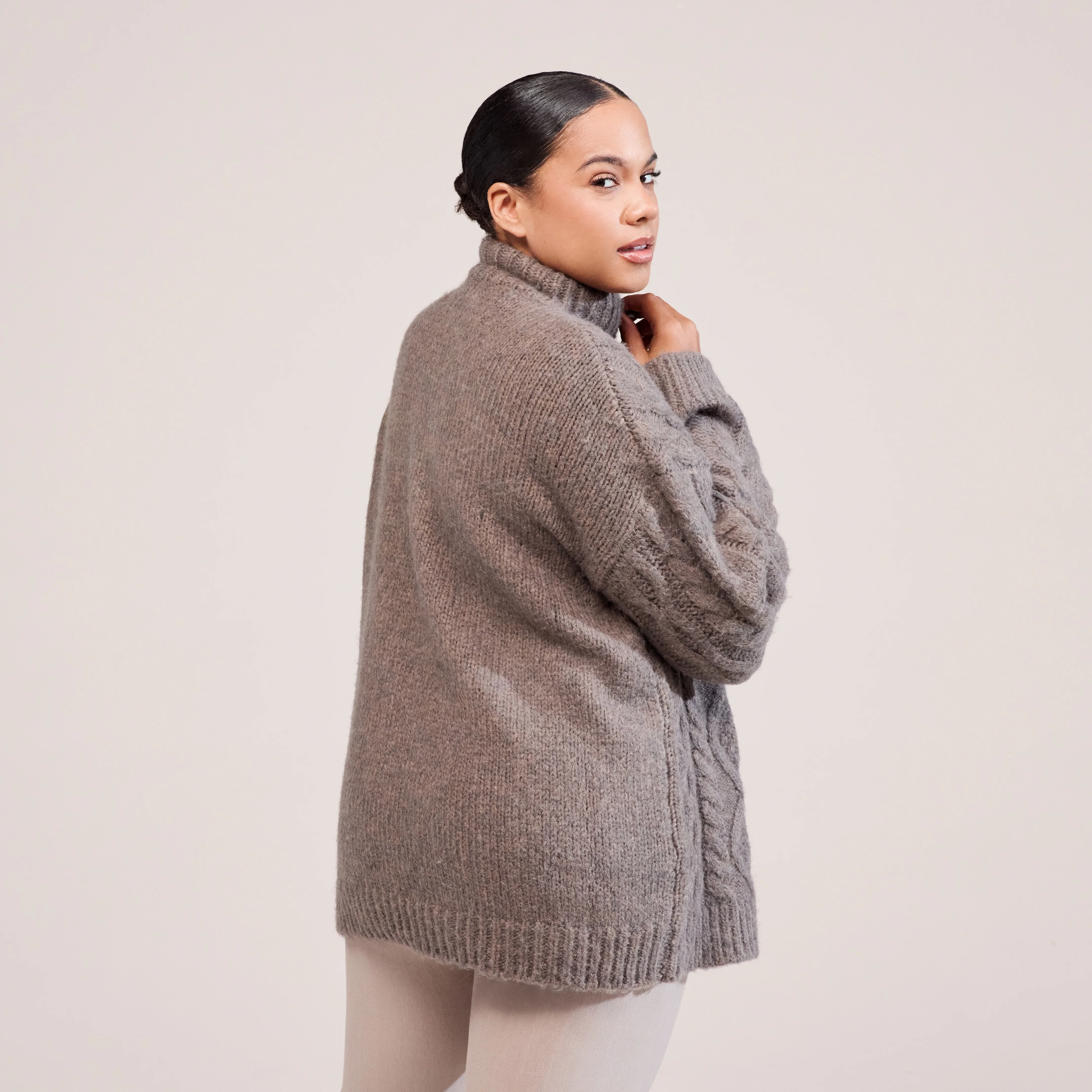 Curve Cable Knit 1/4 Zip Jumper - Mocha - Image 3