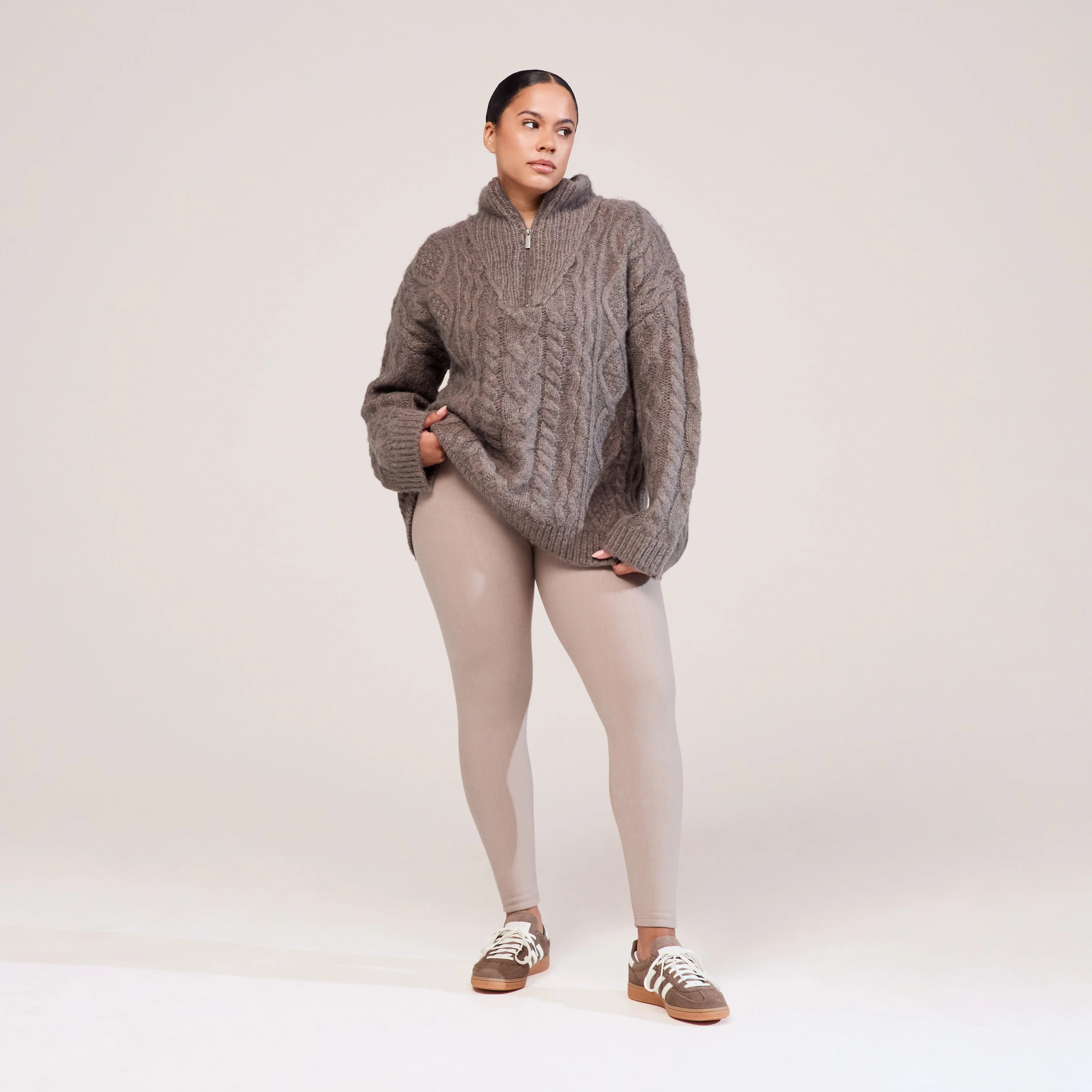 Curve Cable Knit 1/4 Zip Jumper - Mocha - Image 5