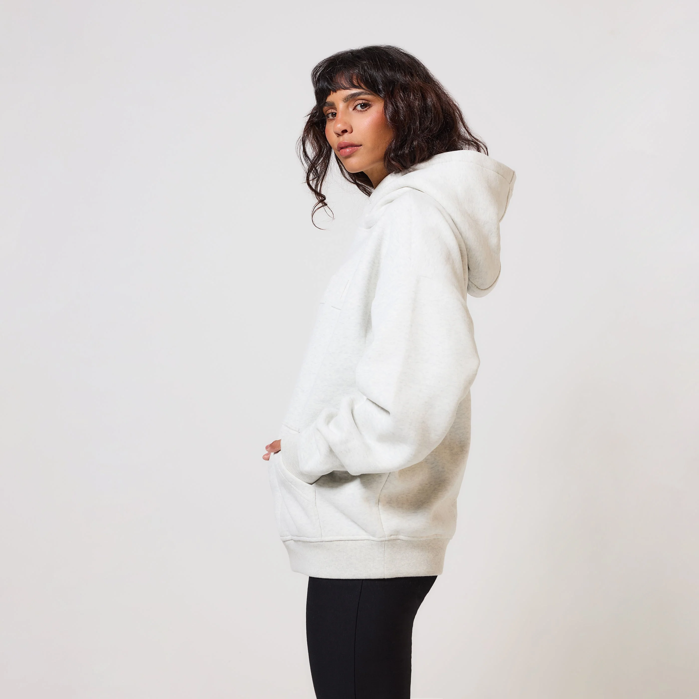 Curve Heavyweight Oversized Hoodie - Light Grey Marl - Image 6