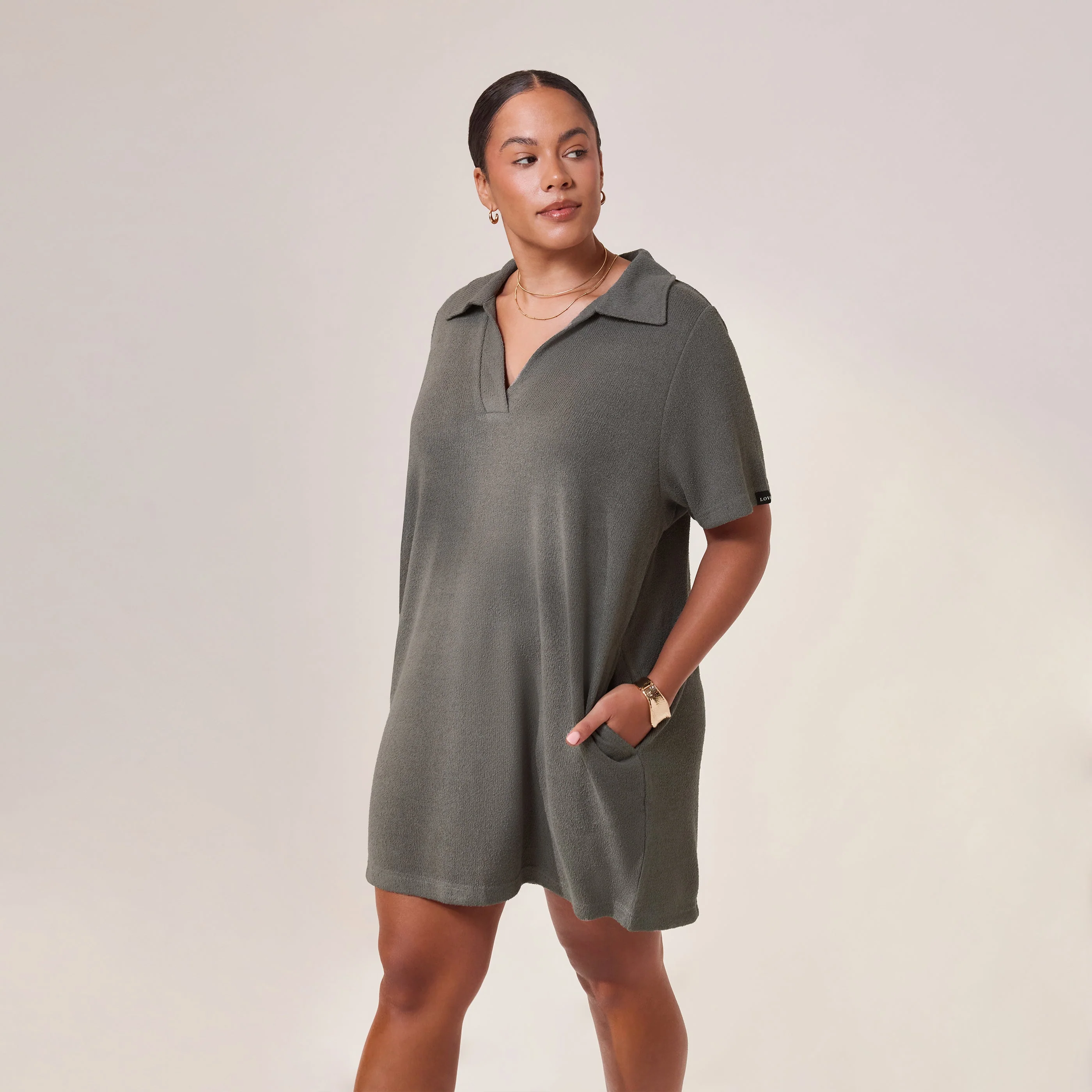 Curve Lightweight Collared Knit Dress - Slate Green - Image 2