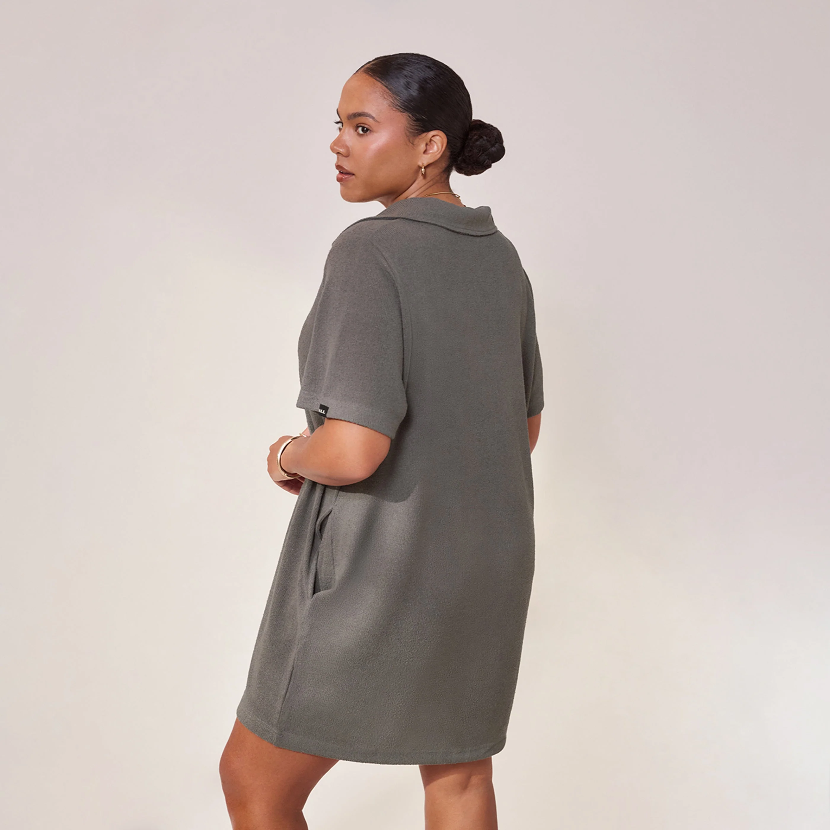 Curve Lightweight Collared Knit Dress - Slate Green - Image 3