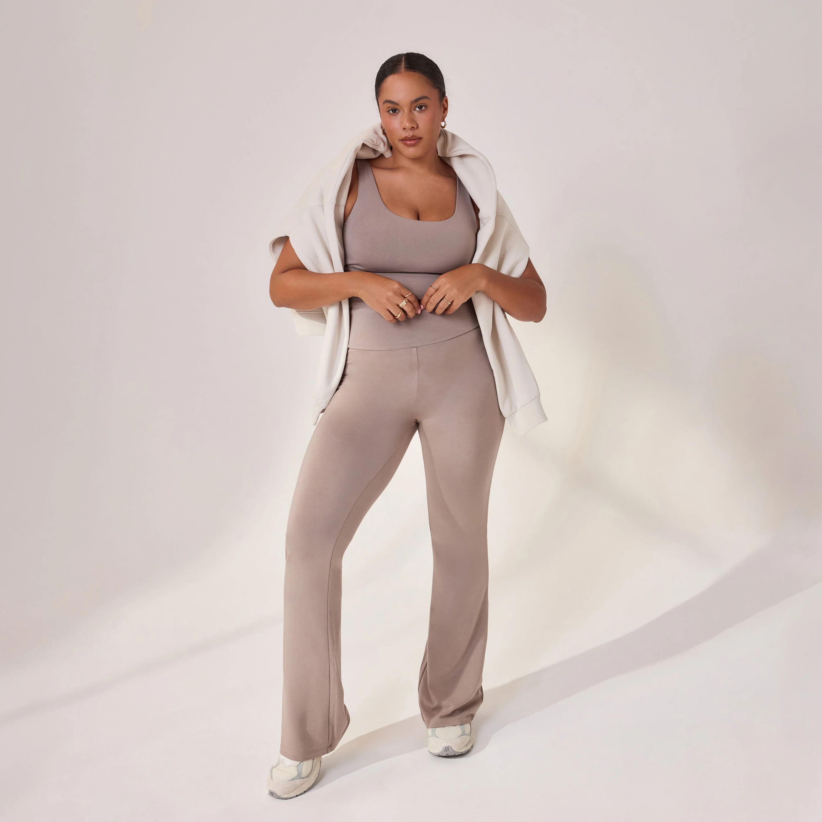 Curve Lightweight Flare Leggings - Stone - Image 2