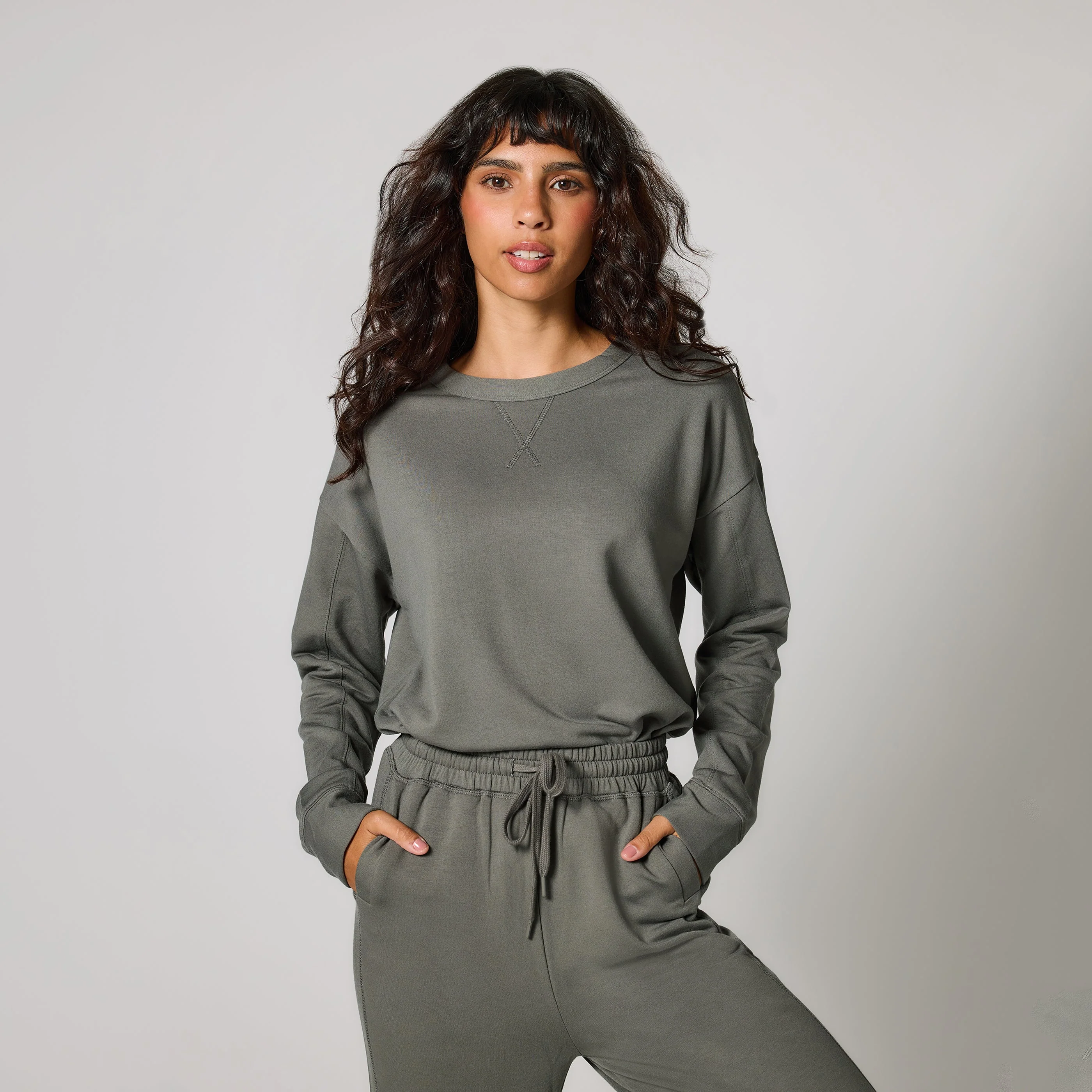 Curve Luxe Lounge Sweatshirt - Slate Green - Image 2