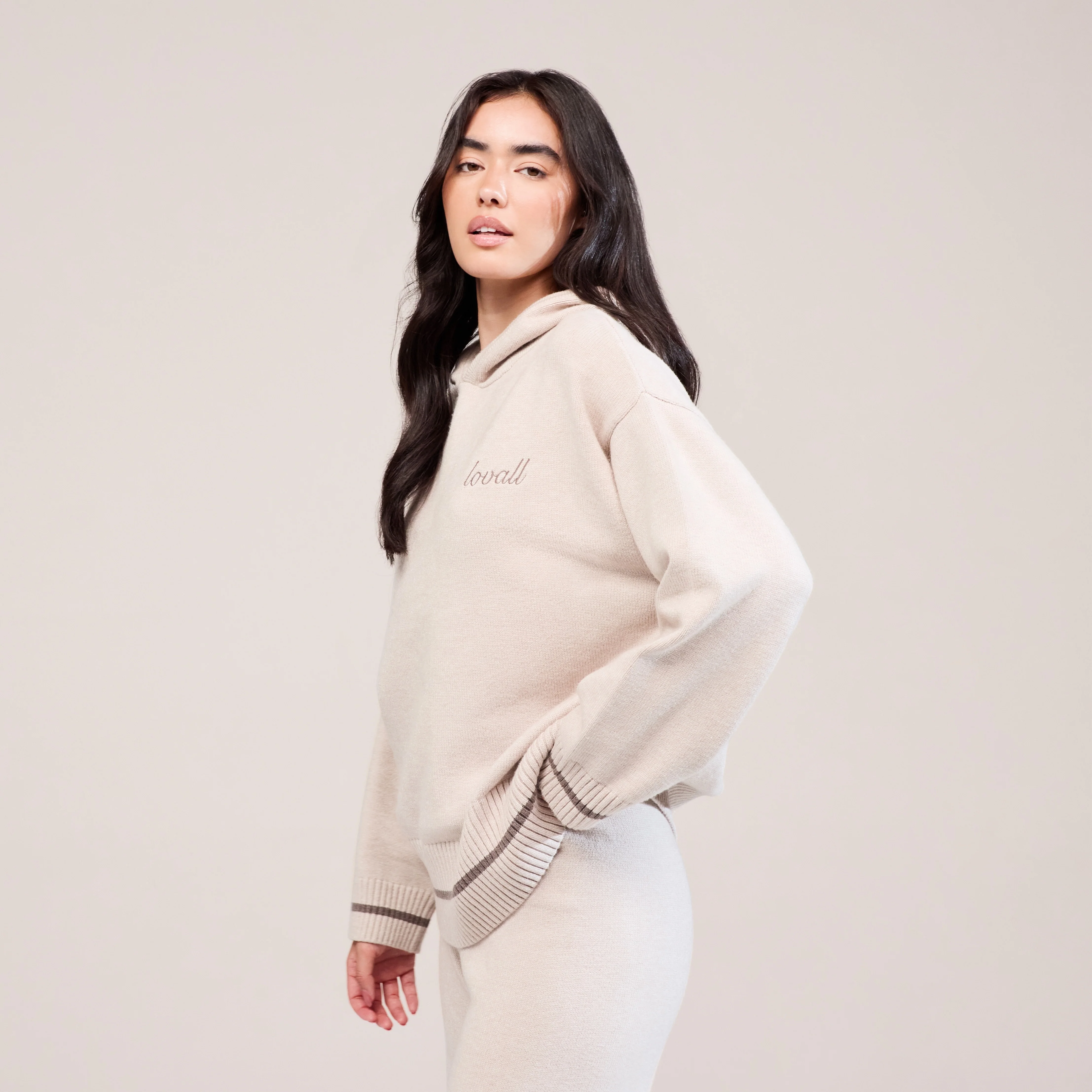 Soft Knit Hooded Jumper - Beige - Image 5