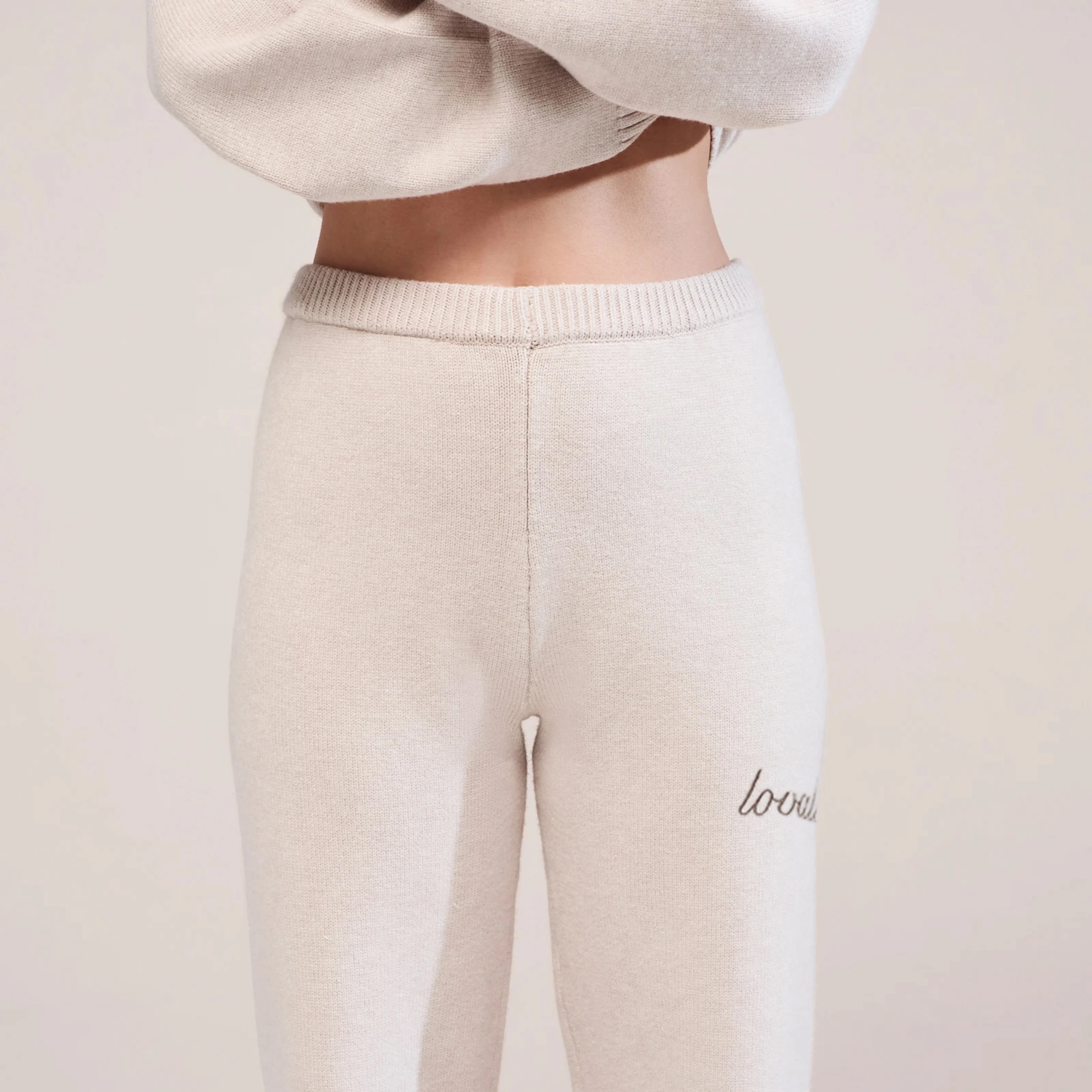 Curve Soft Knit Wide Leg Trousers - Beige - Image 4