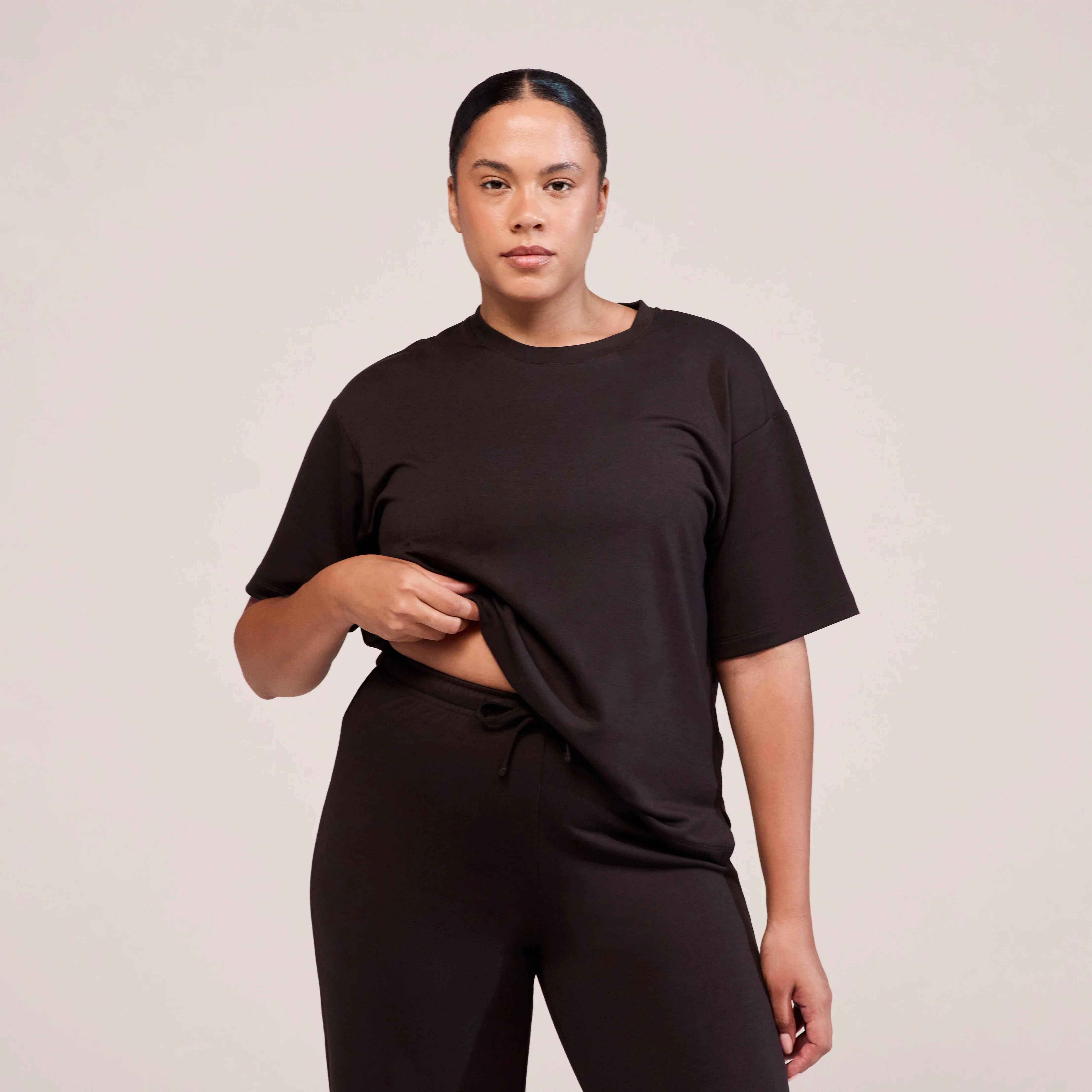 Curve Soft Touch Wide Leg Lounge Set - Black Coffee - Image 4