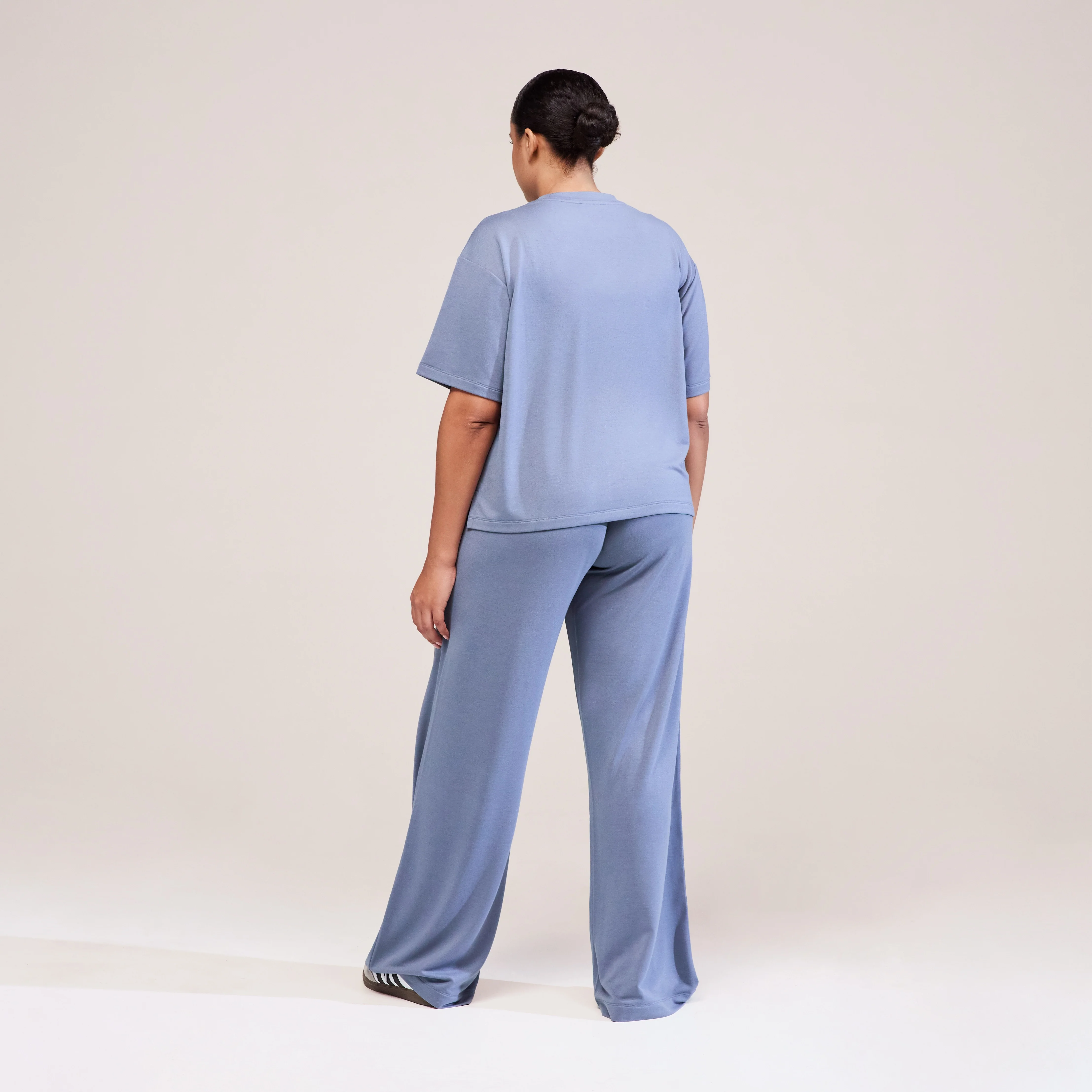 Curve Soft Touch Wide Leg Lounge Set - Ice Blue - Image 3
