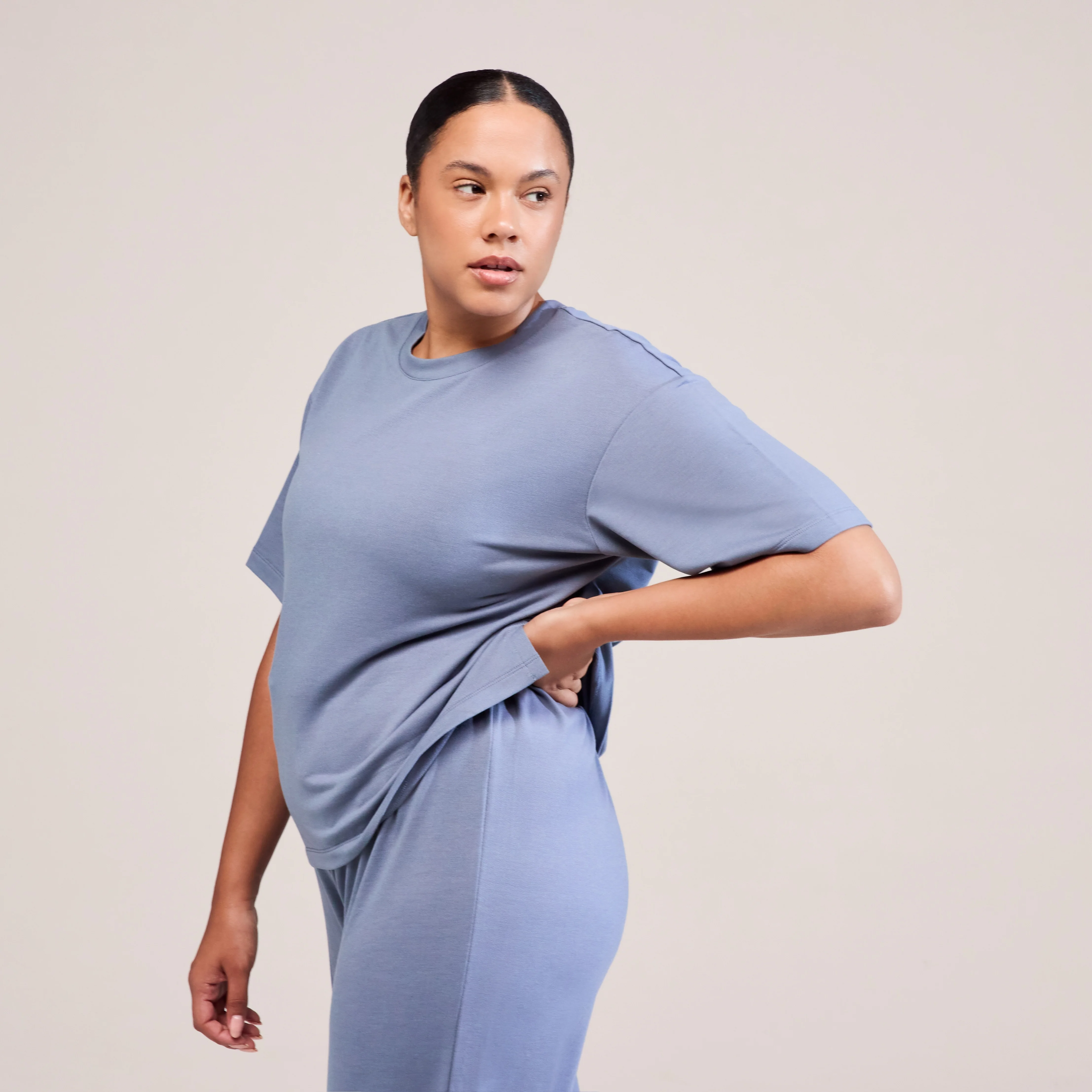 Curve Soft Touch Wide Leg Lounge Set - Ice Blue - Image 4