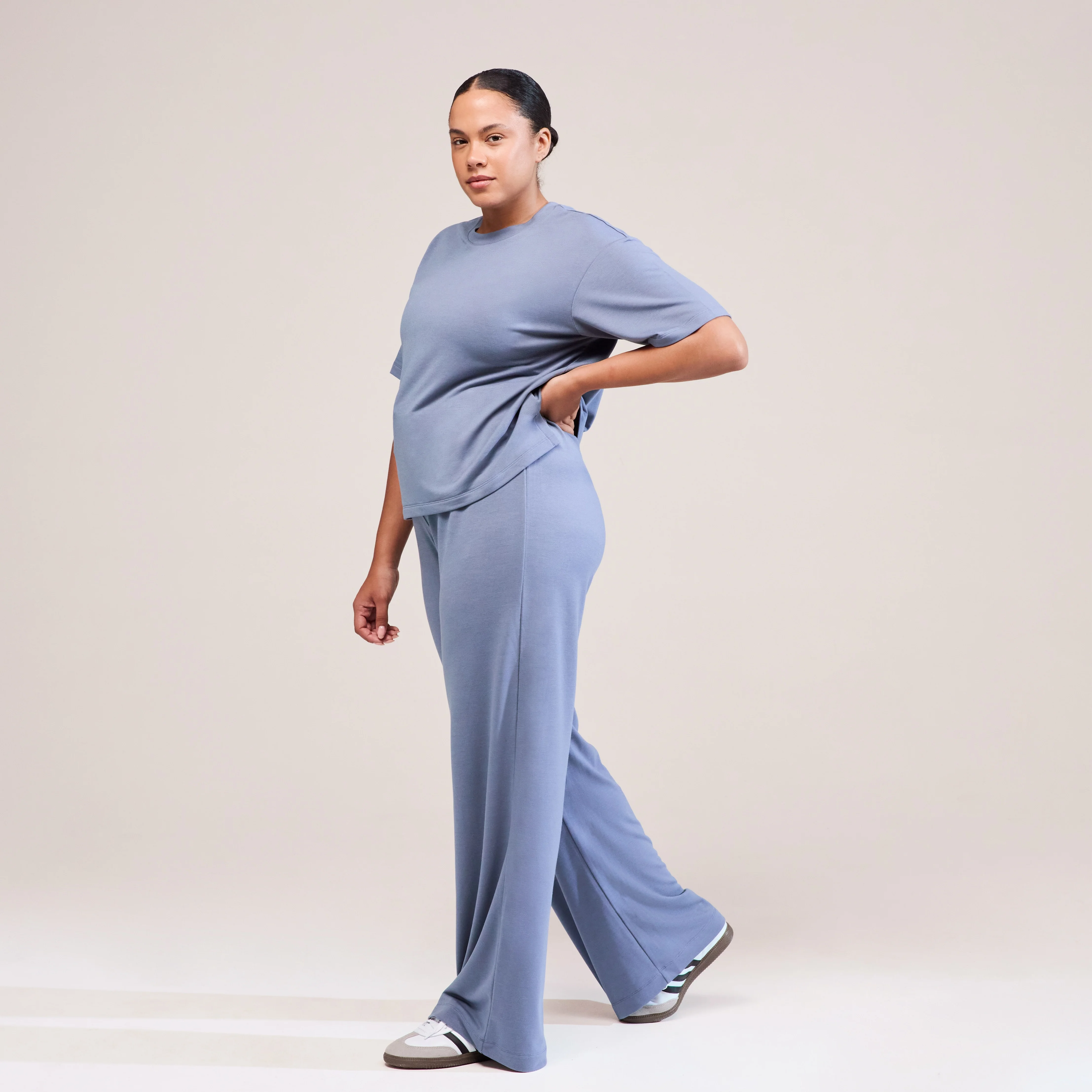 Curve Soft Touch Wide Leg Lounge Set - Ice Blue - Image 5