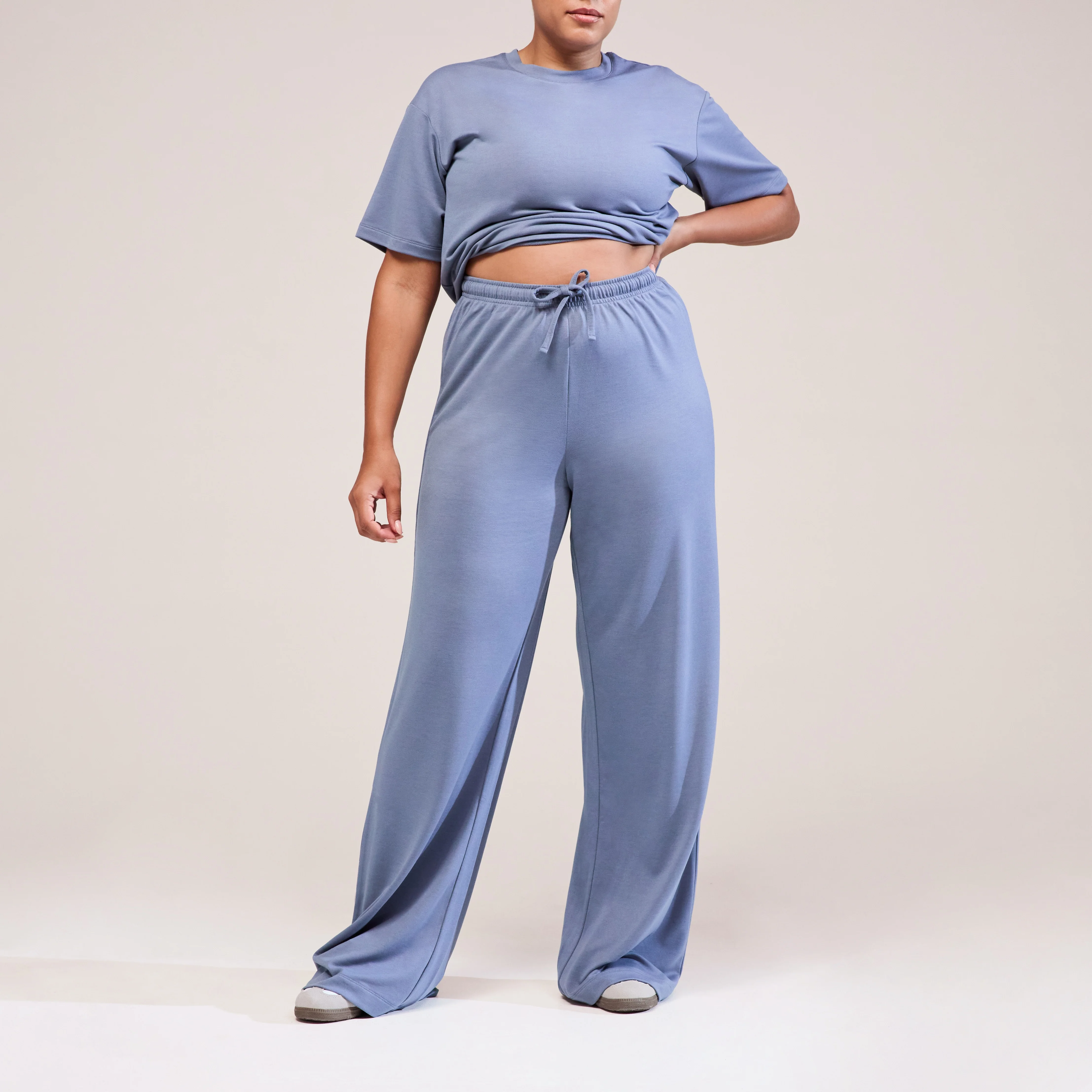 Curve Soft Touch Wide Leg Lounge Set - Ice Blue - Image 6
