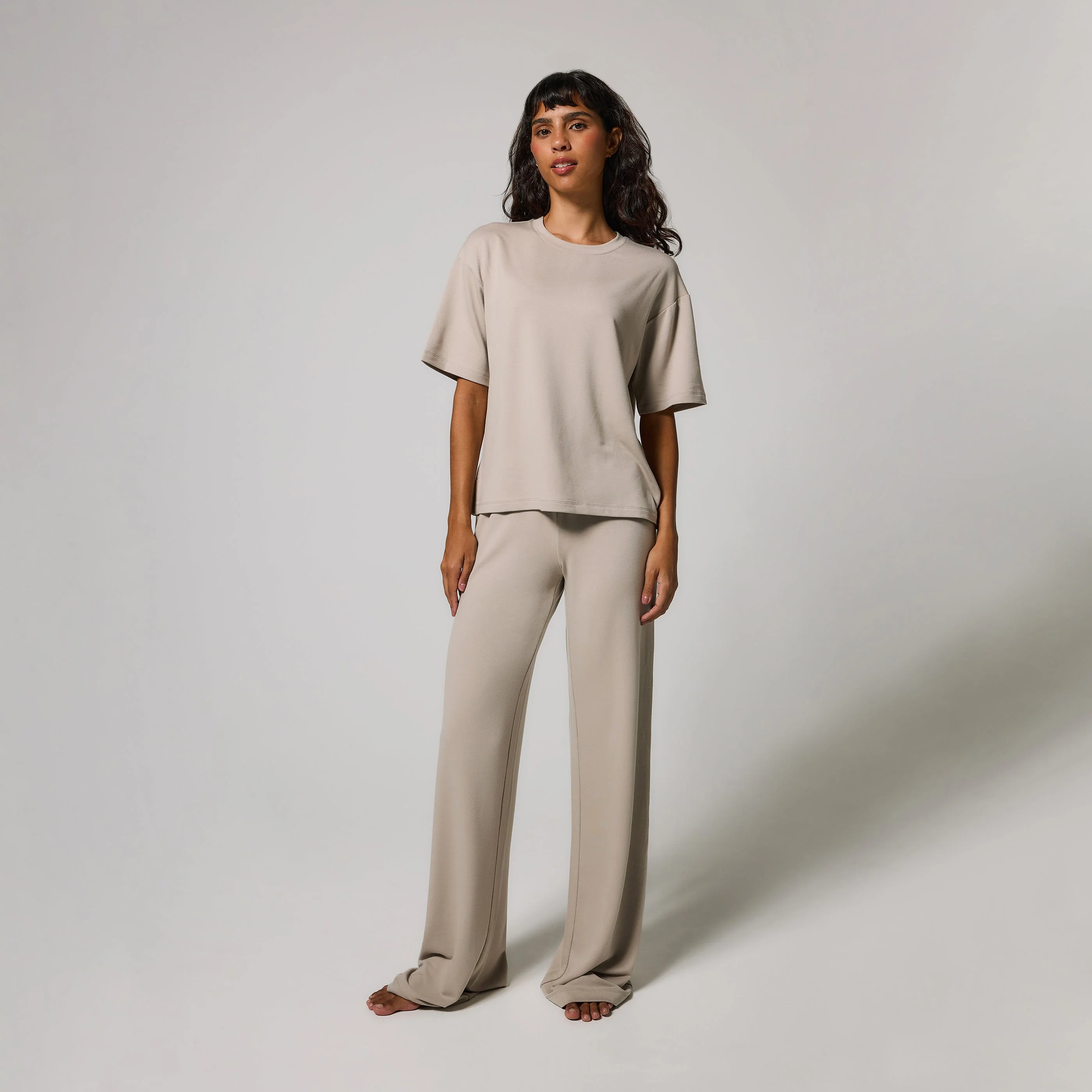 Curve Soft Touch Wide Leg Lounge Set - Oatmeal Beige