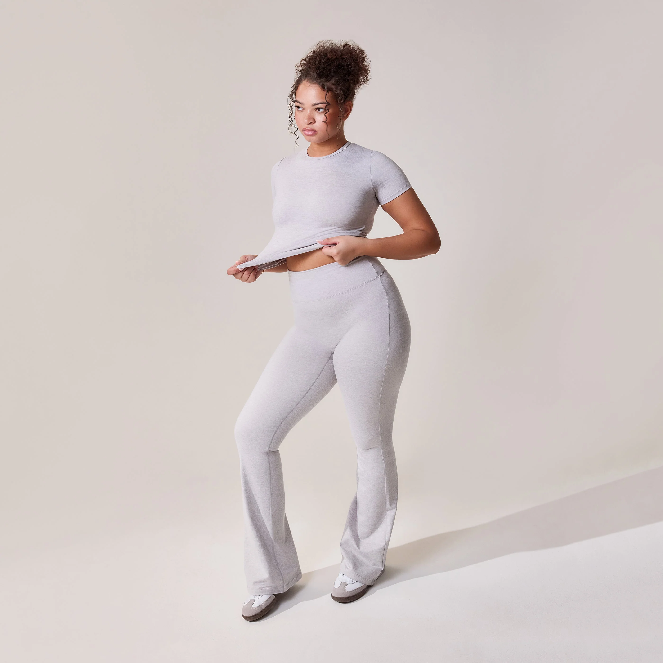 Curve Ultimate Everyday Flare Leggings - Light Grey Marl - Image 3