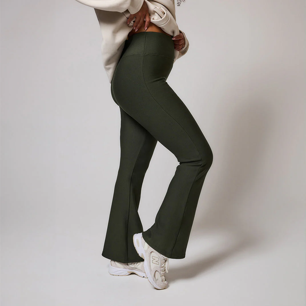 Curve Winter Flare Leggings - Deep Olive - Image 3