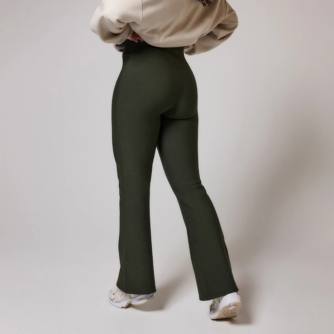 Curve Winter Flare Leggings - Deep Olive - Image 5