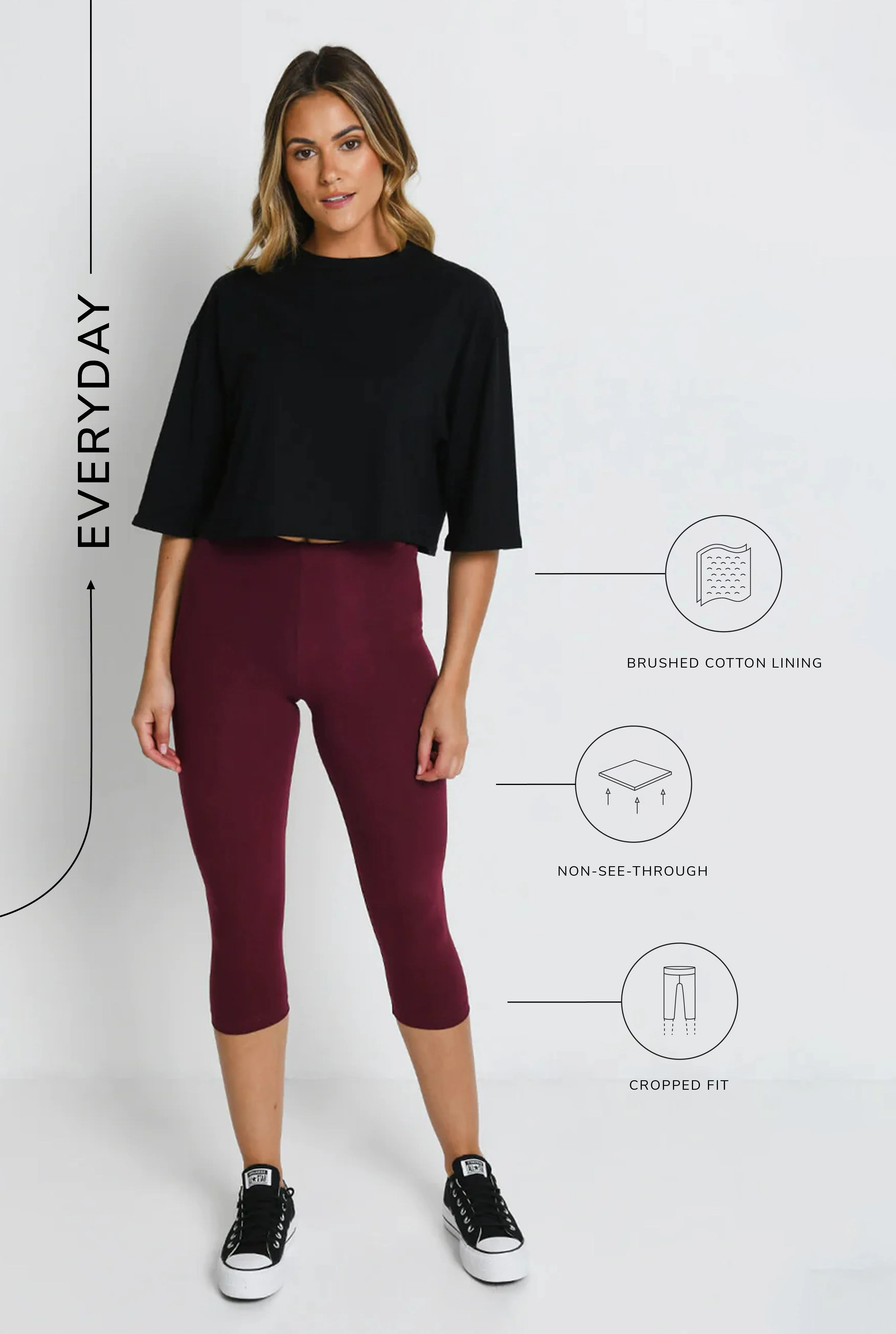 Everyday Cropped Leggings - Burgundy - Image 3