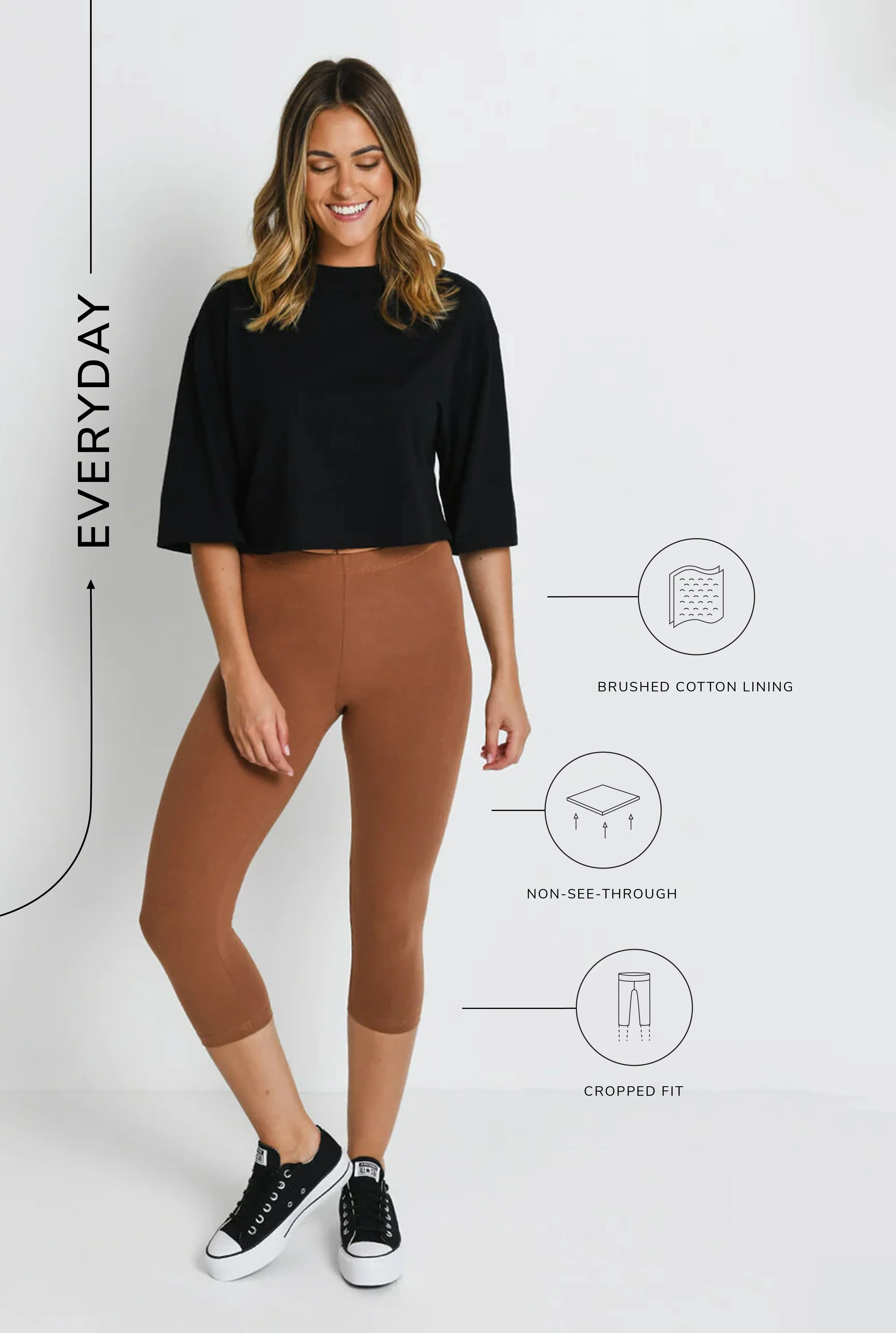 Everyday Cropped Leggings - Mocha Brown - Image 3