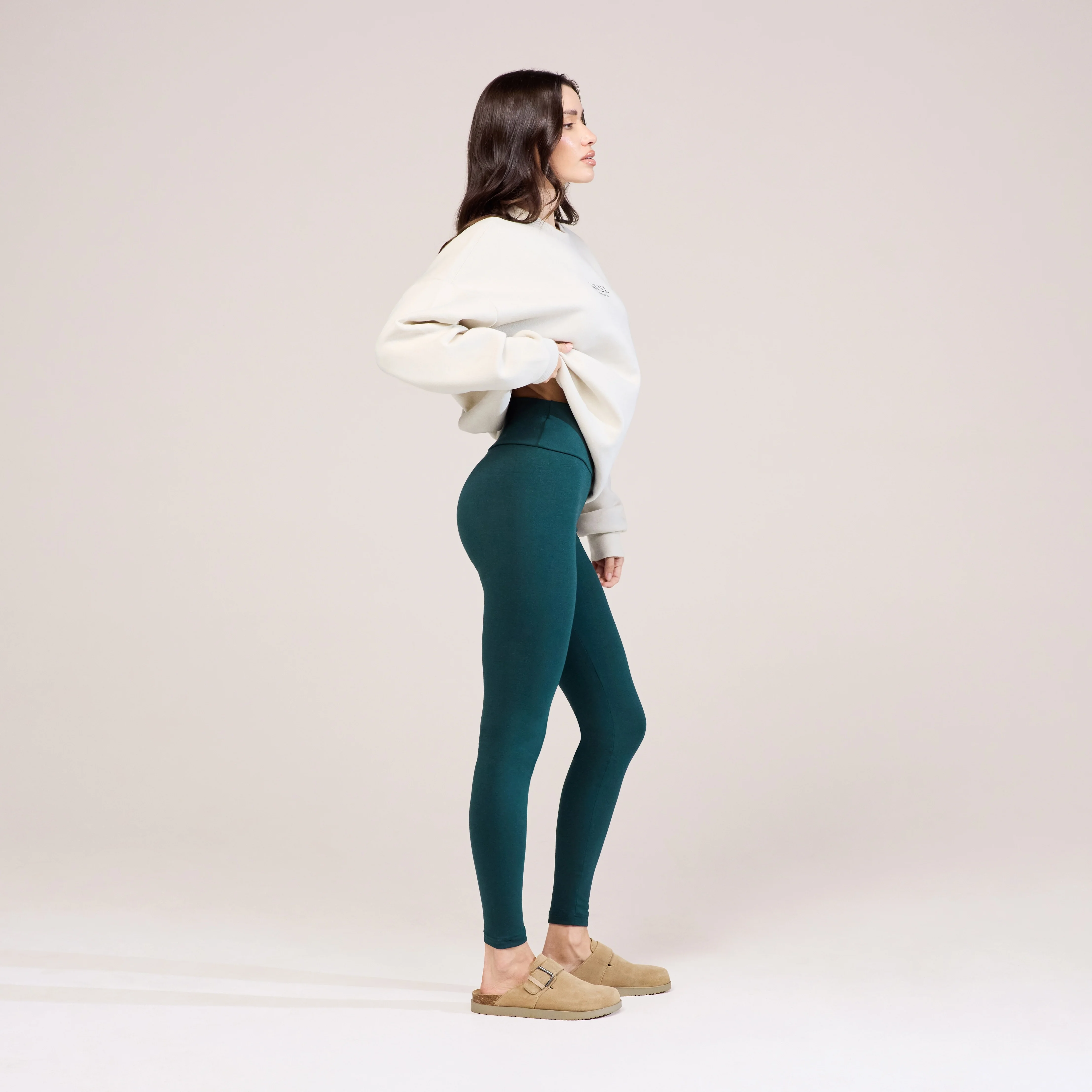 Everyday High Waisted Leggings - Forest Green - Image 3