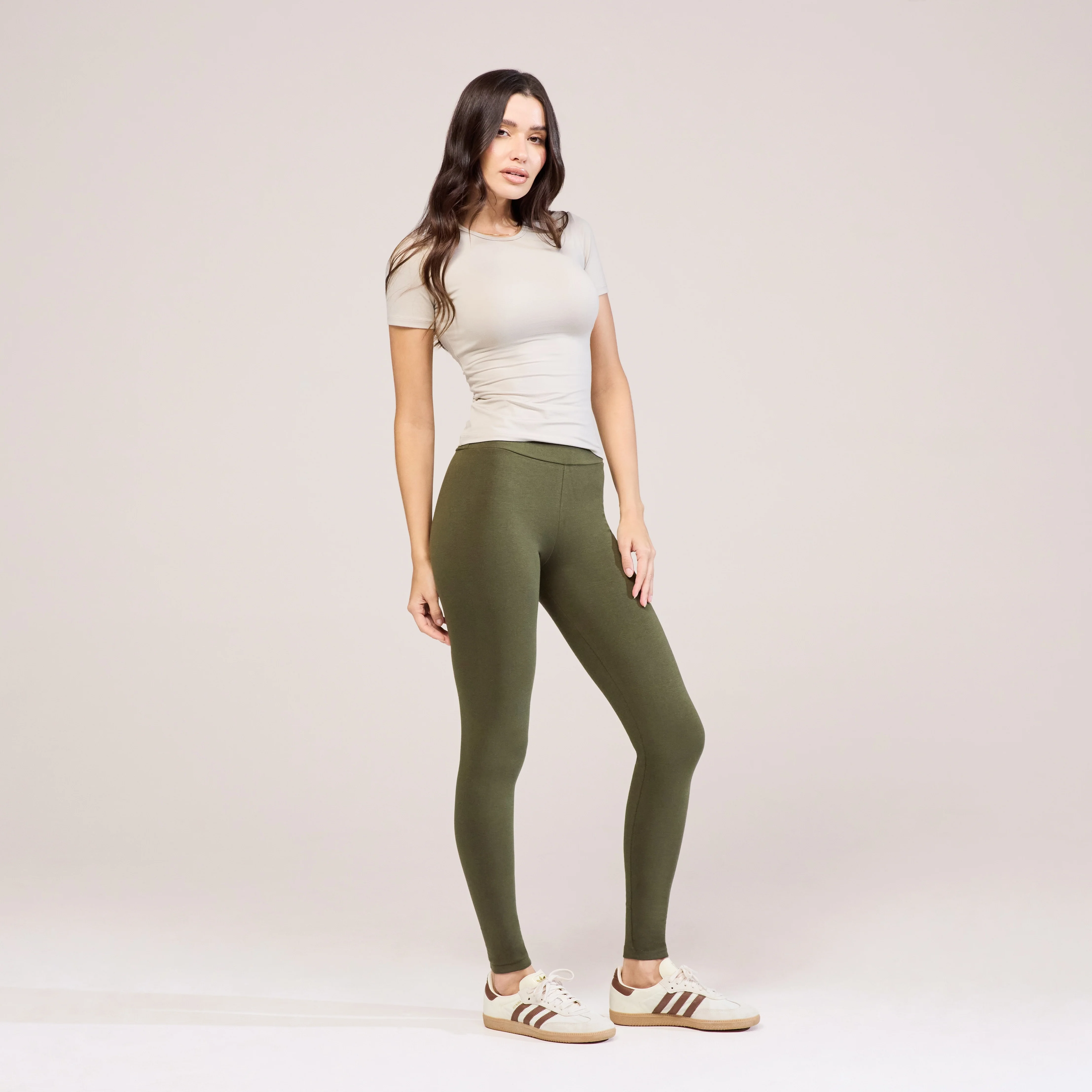 Everyday High Waisted Leggings - Khaki Green - Image 5
