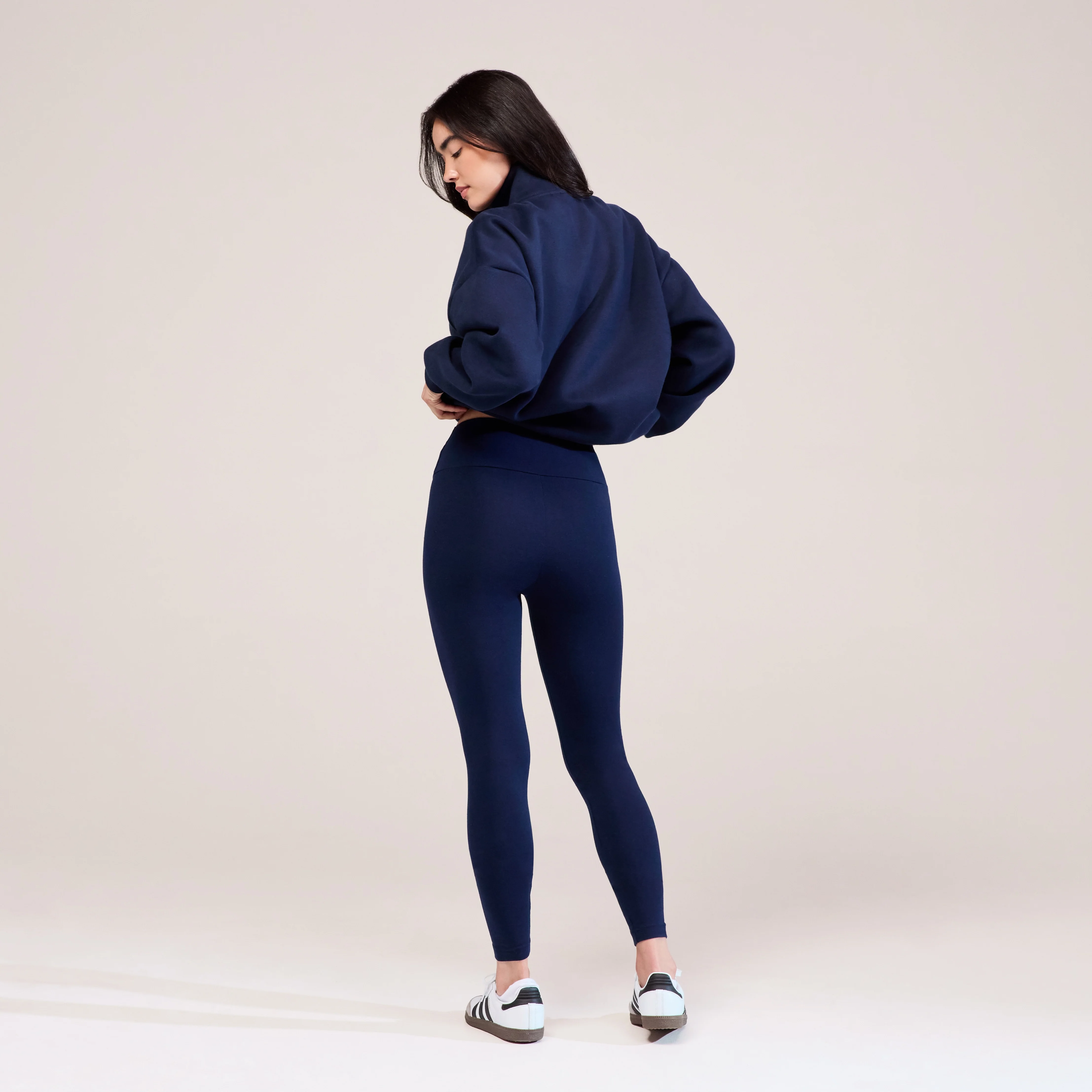Everyday High Waisted Leggings - Navy Blue - Image 3